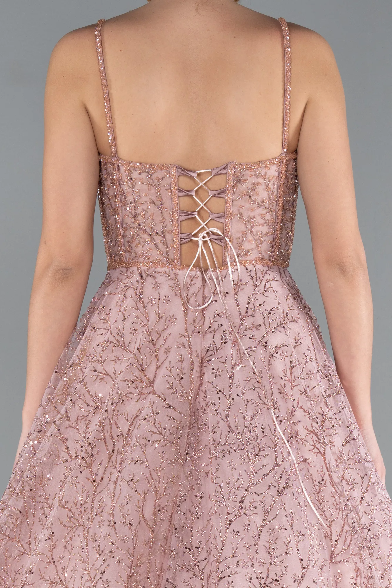 Powder Color-Strappy Glitter Long Ball Gown ABU3839