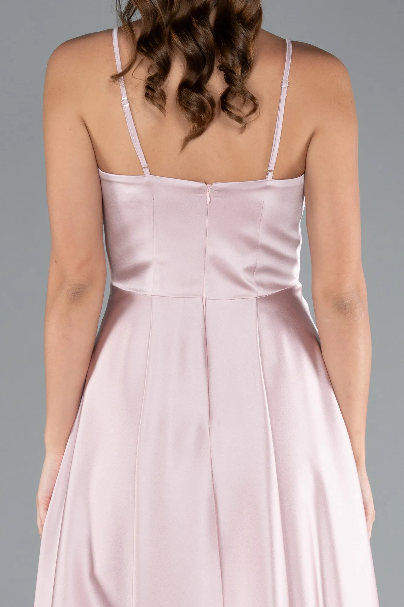 Powder Color-Strappy Midi Satin Invitation Dress ABK2316