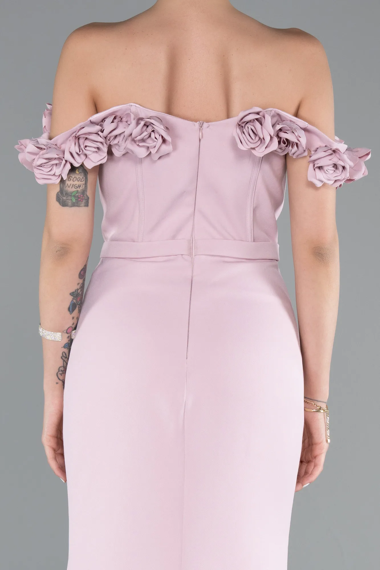 Powder Color-Underwire Corset Floral Off The Shoulder Slit Long Evening Dress ABU5004