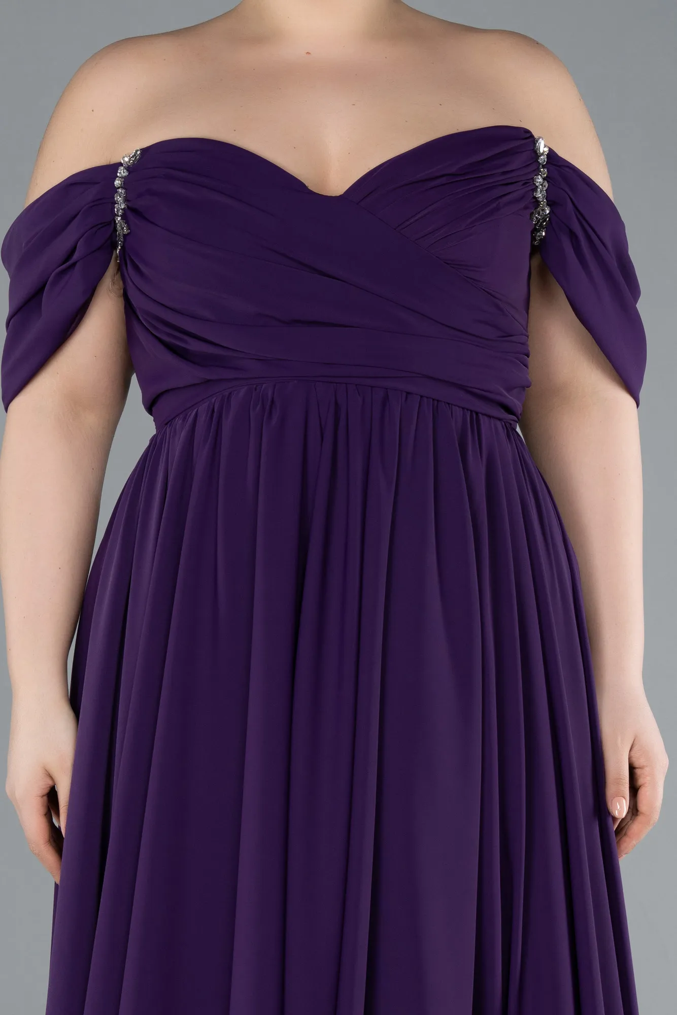 Purple-Boat Neck Long Chiffon Plus Size Prom Dress ABU3738