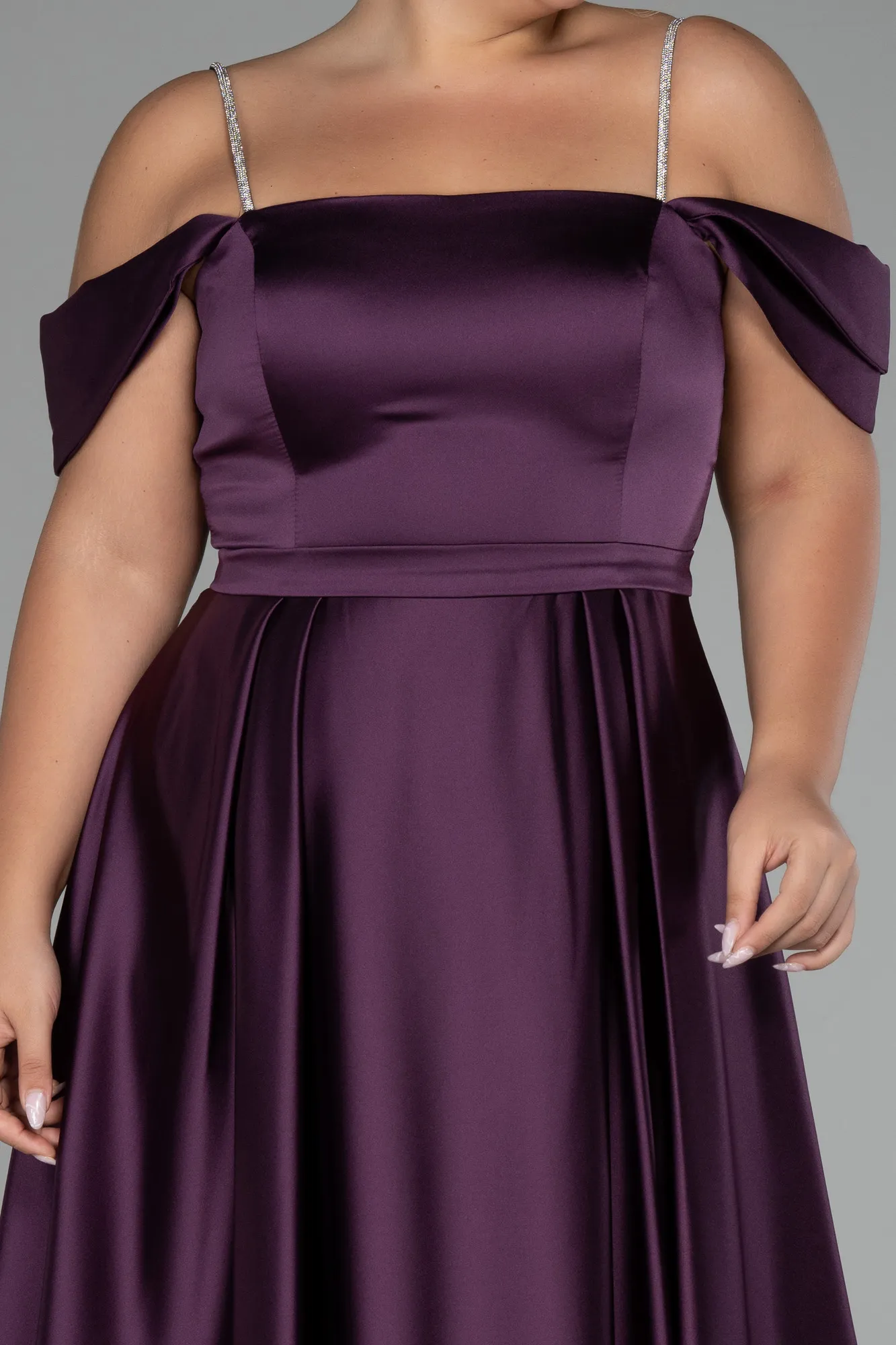 Purple-Boat Neck Long Satin Plus Size Prom Dress ABU4125