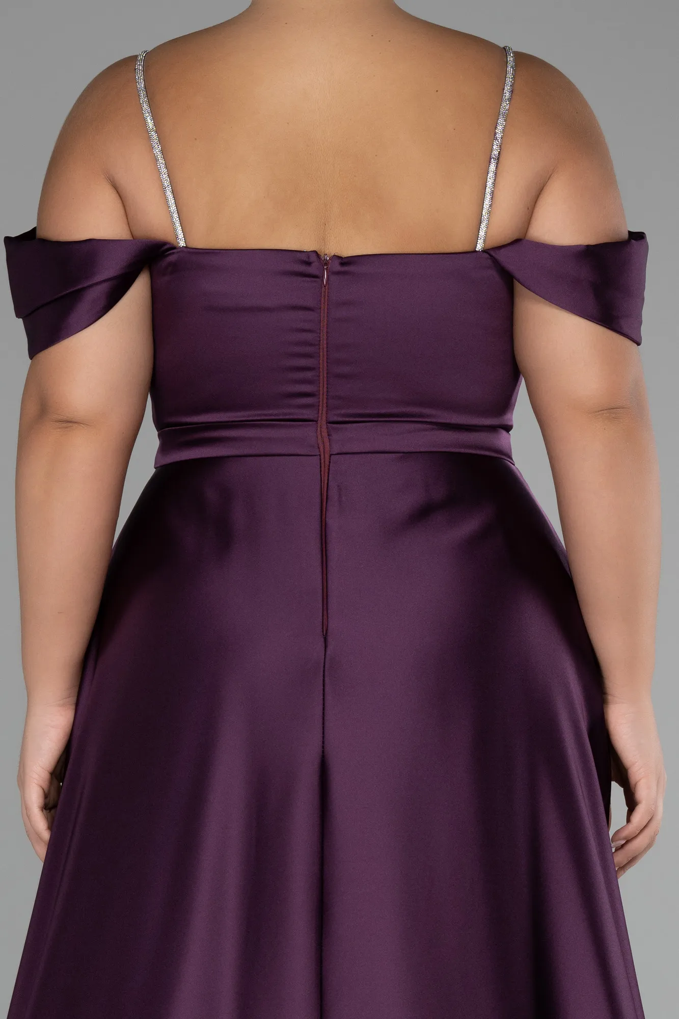 Purple-Boat Neck Long Satin Plus Size Prom Dress ABU4125