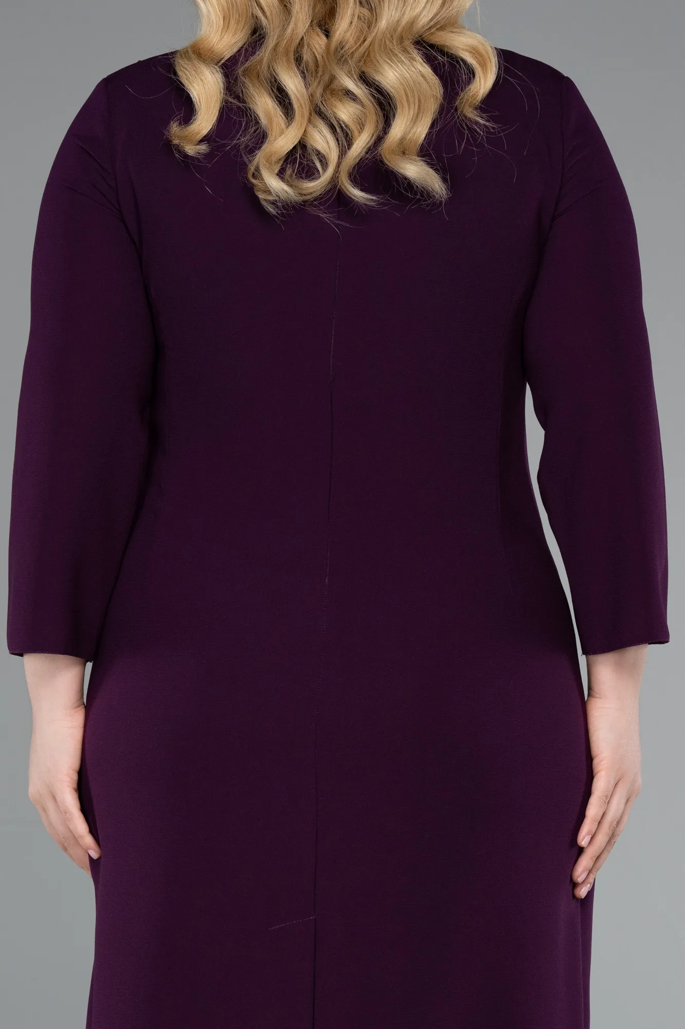 Purple-Capri Sleeve Midi Plus Size Invitation Dress ABK2197
