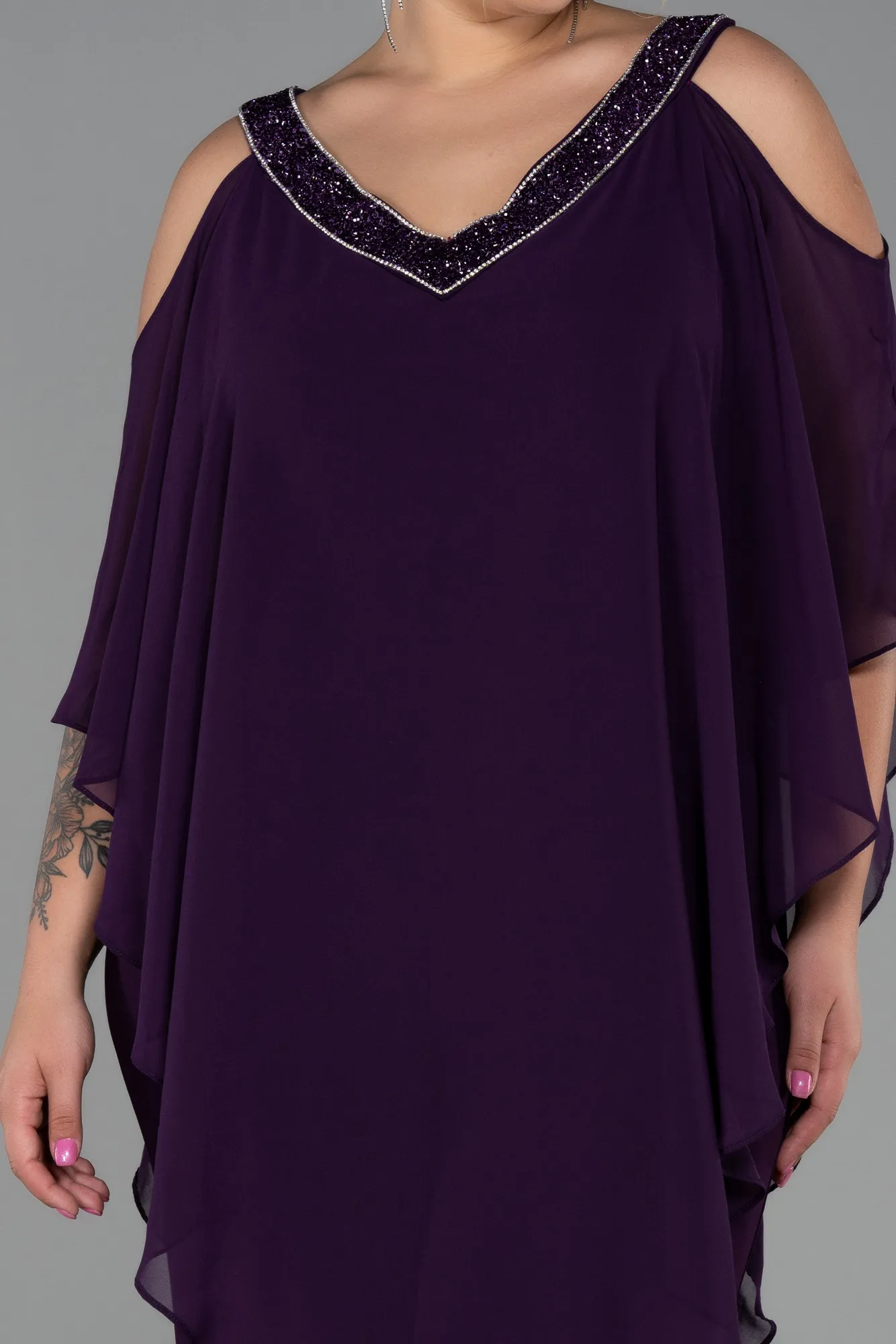 Purple-Chiffon Plus Size Evening Dress ABT096