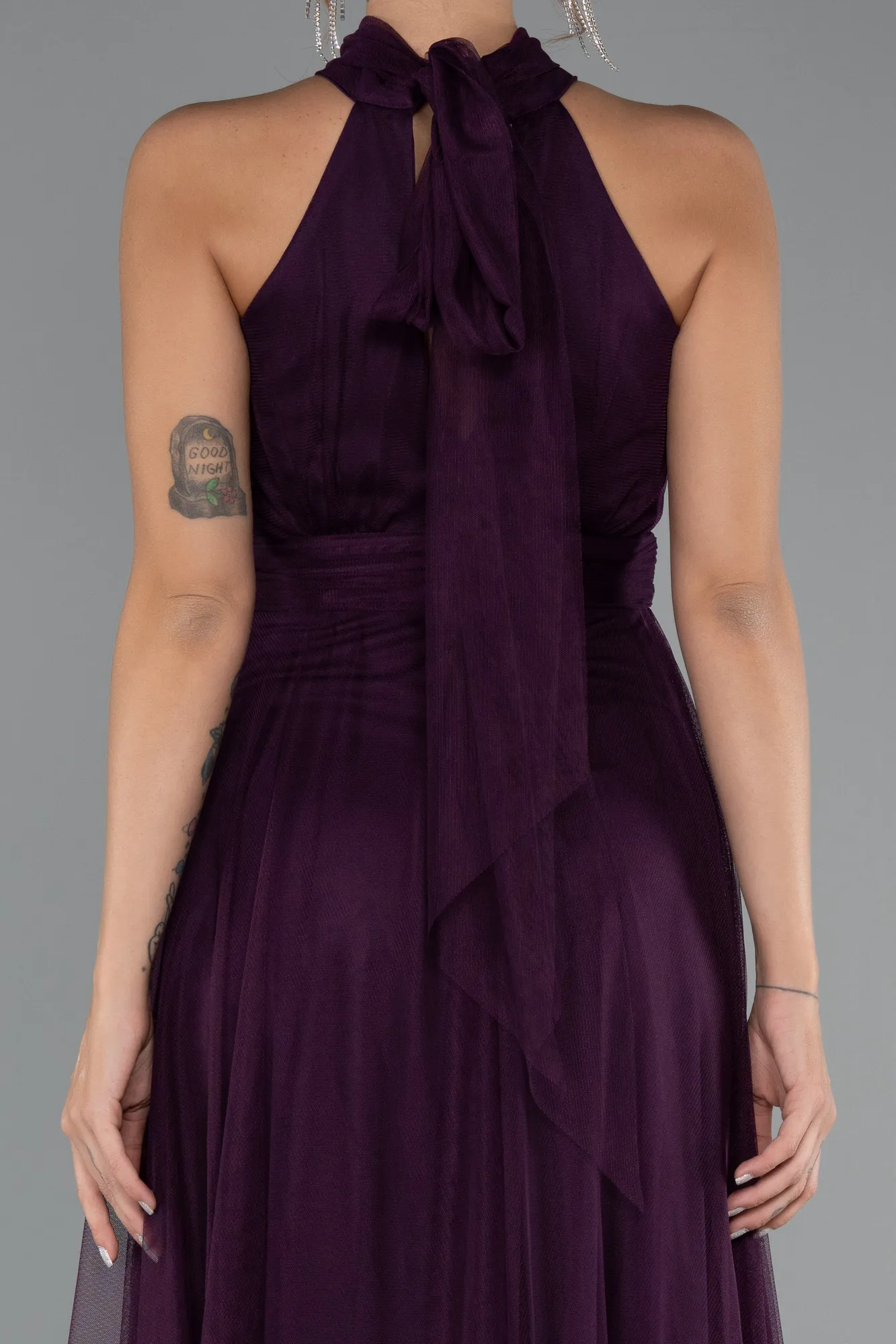 Purple-Halter Neck Long Graduation Prom Dress ABU3252