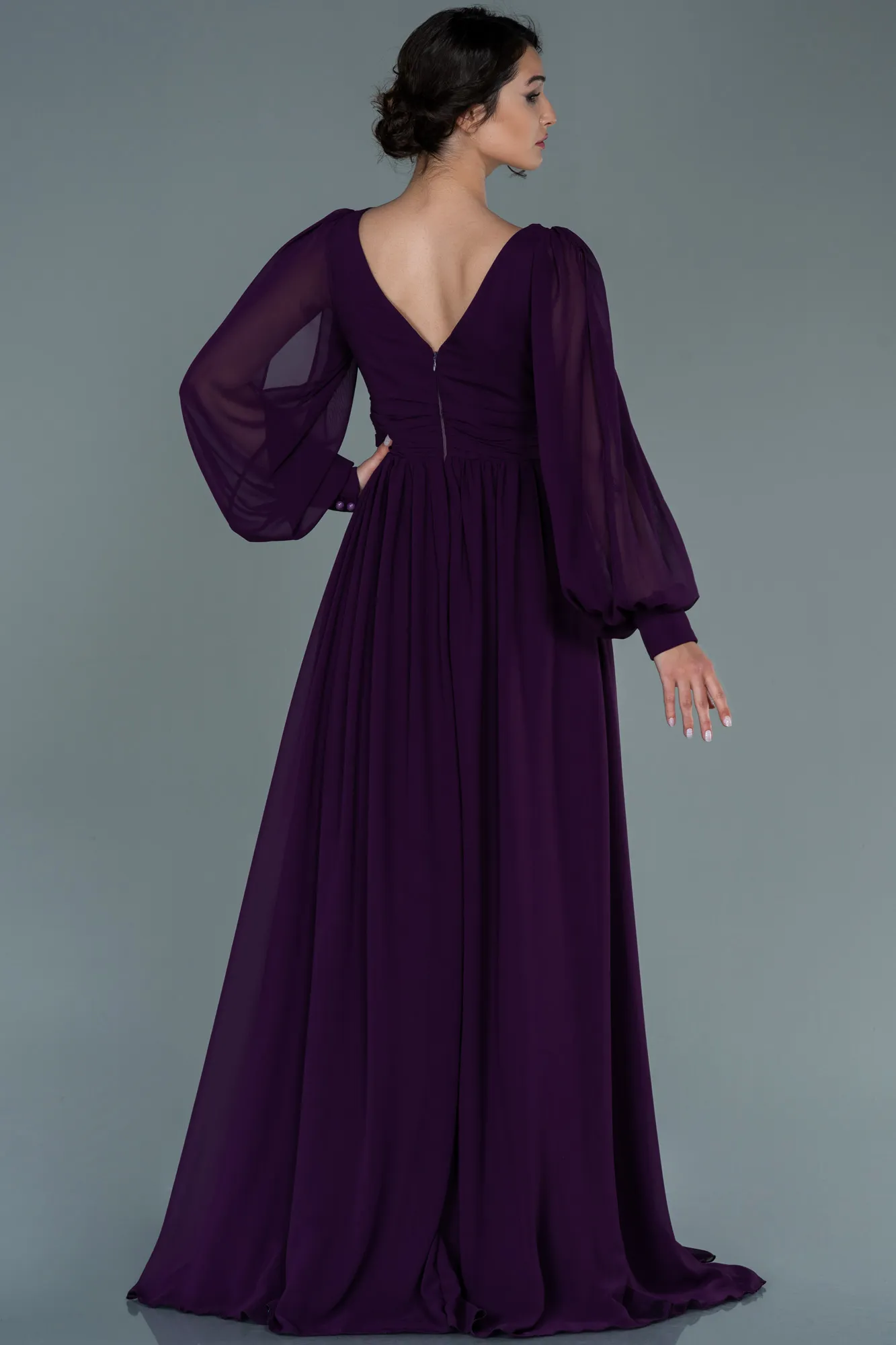 Purple-Long Chiffon Evening Dress ABU1702