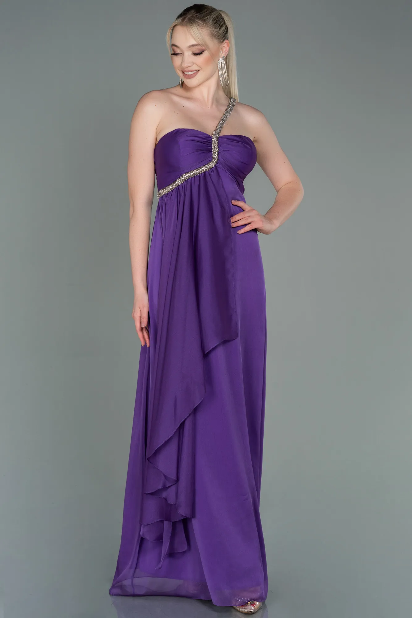 Purple-Long Chiffon Evening Dress ABU3179