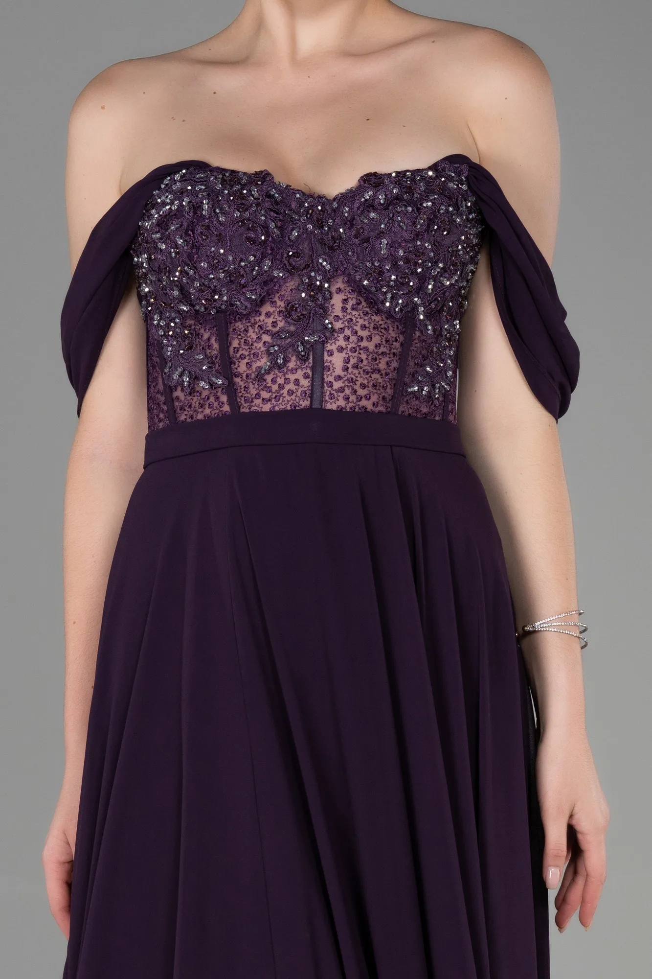 Purple-Long Chiffon Evening Dress ABU3310