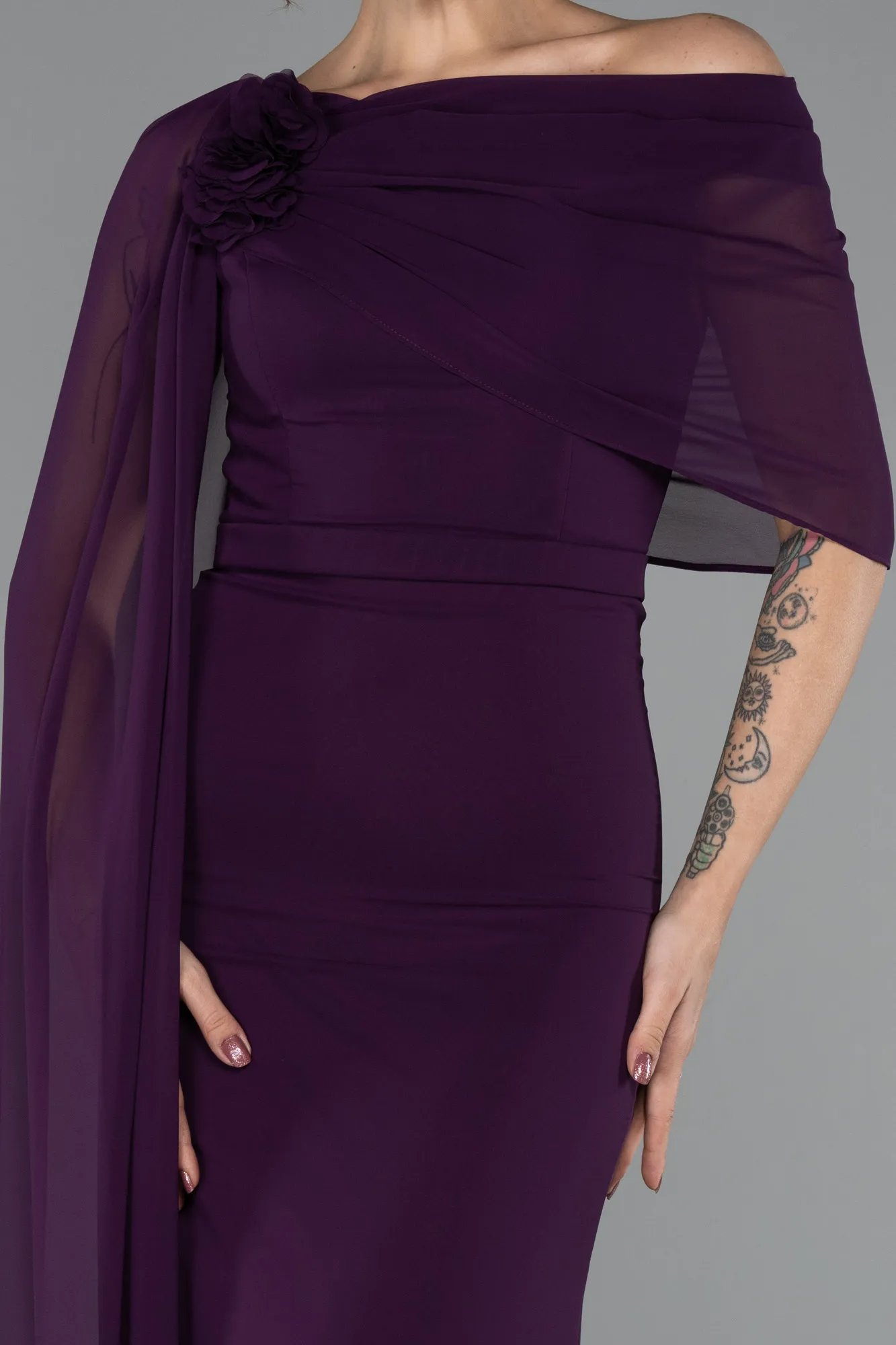 Purple-Long Chiffon Evening Dress ABU5418