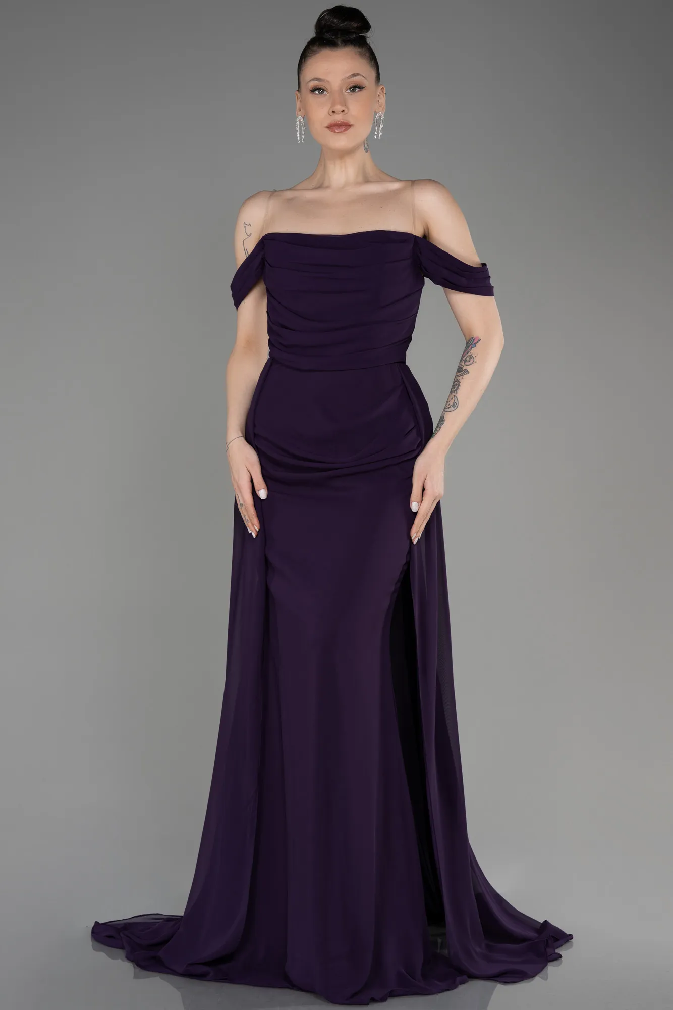 Purple-Long Chiffon Formal Plus Size Dress ABU3803