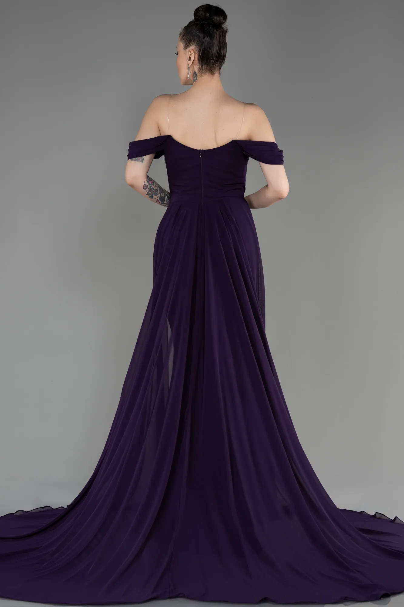 Purple-Long Chiffon Formal Plus Size Dress ABU3803