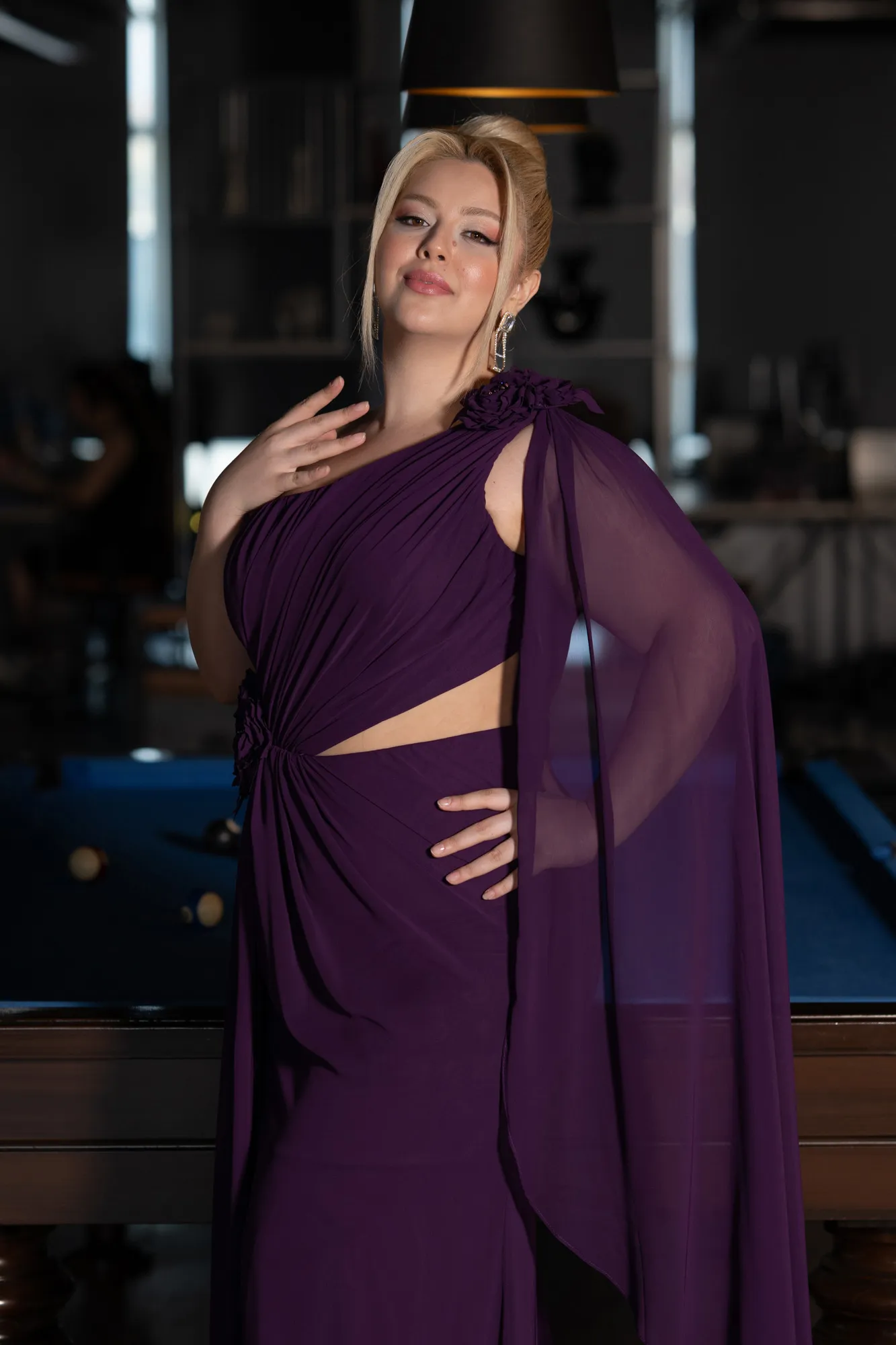 Purple-Long Chiffon Formal Plus Size Dress ABU5145