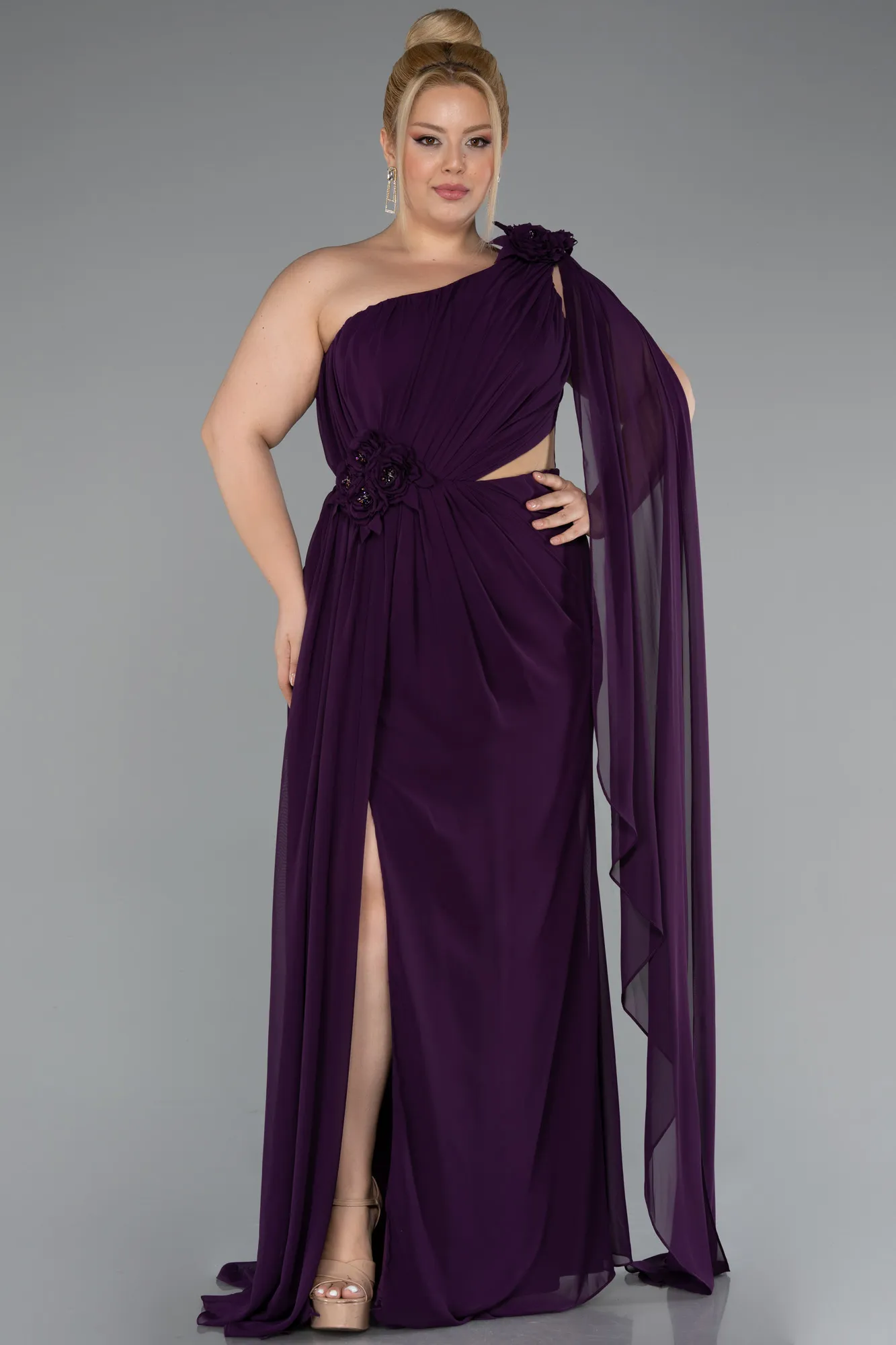 Purple-Long Chiffon Formal Plus Size Dress ABU5145