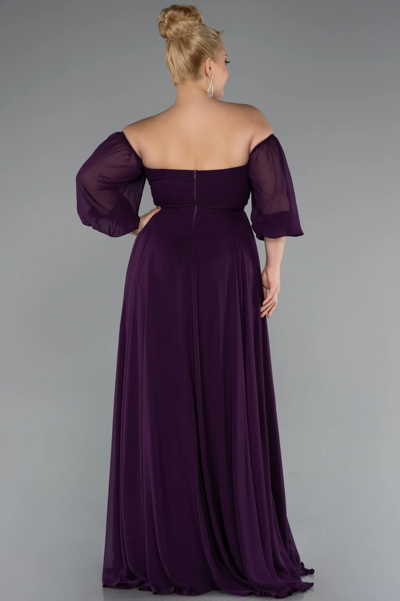Purple-Long Chiffon Oversized Evening Dress ABU2597