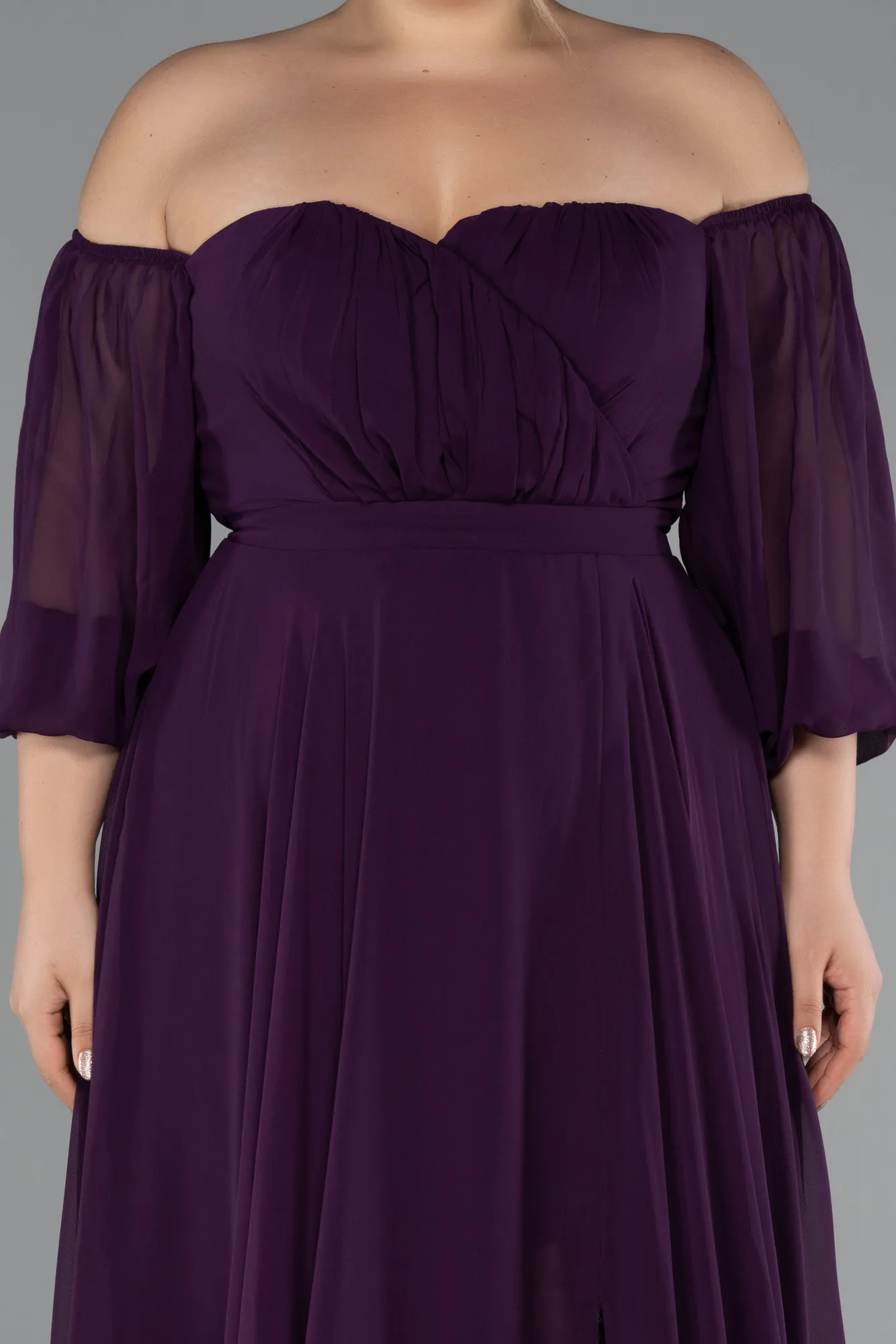 Purple-Long Chiffon Oversized Evening Dress ABU2597