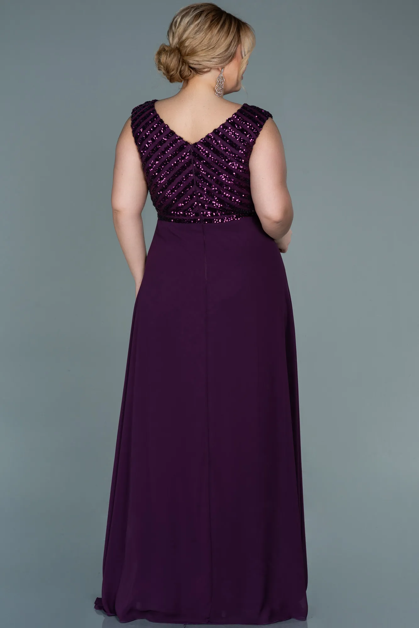 Purple-Long Chiffon Plus Size Evening Dress ABU2762