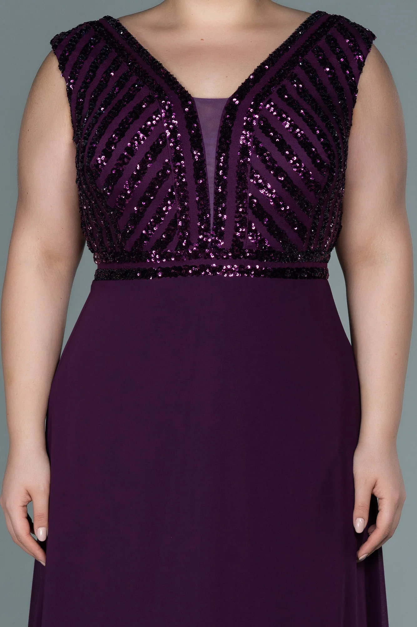 Purple-Long Chiffon Plus Size Evening Dress ABU2762