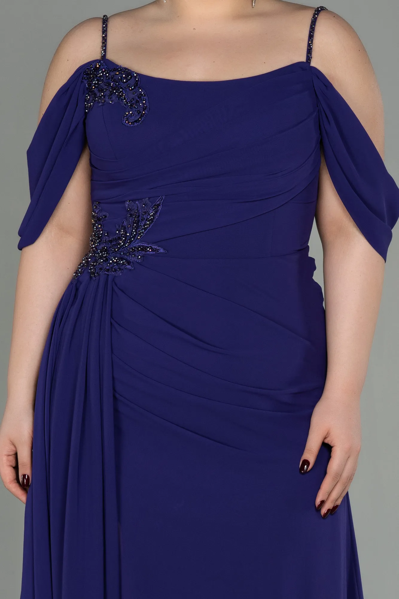 Purple-Long Chiffon Plus Size Evening Dress ABU2929