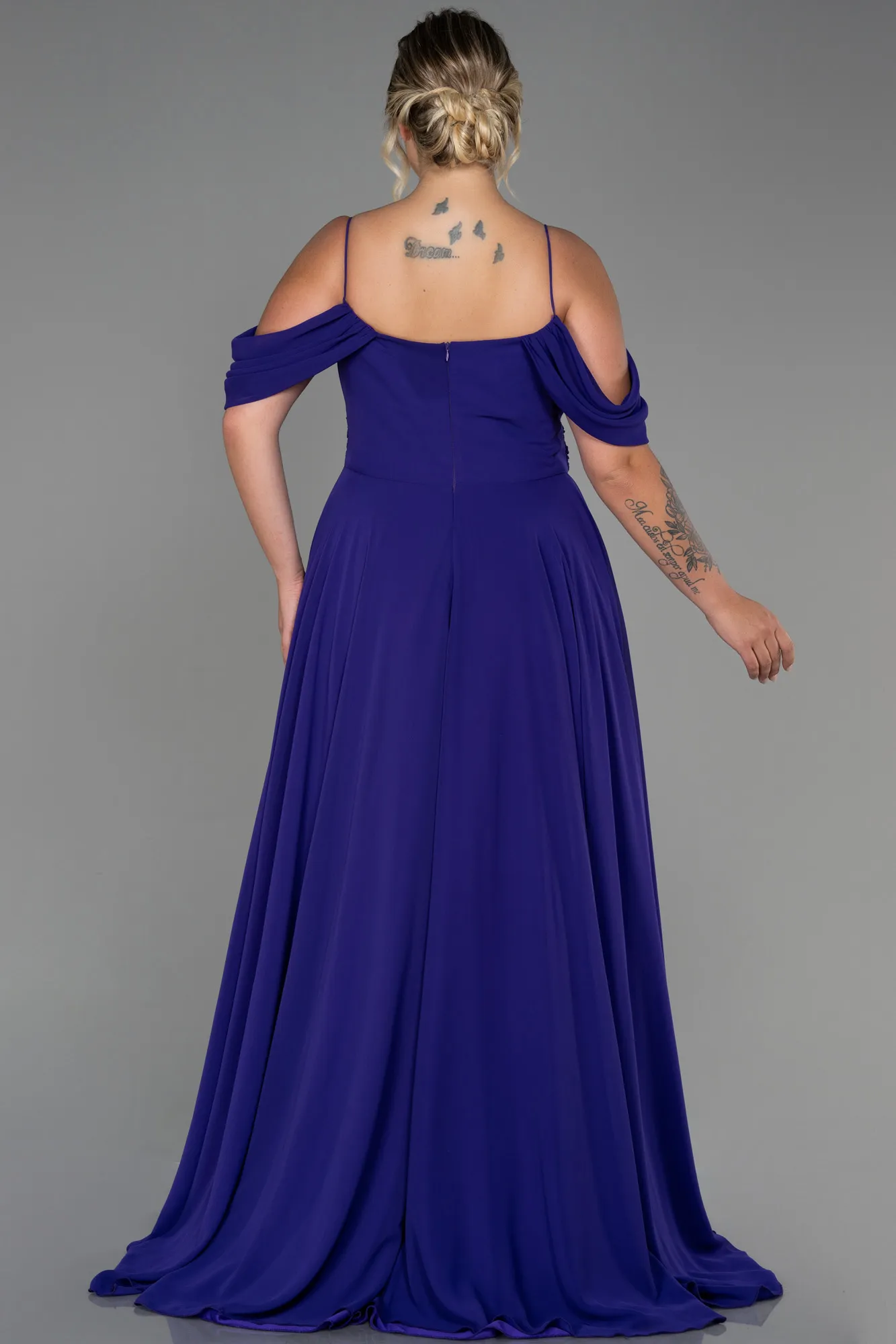 Purple-Long Chiffon Plus Size Evening Dress ABU3168