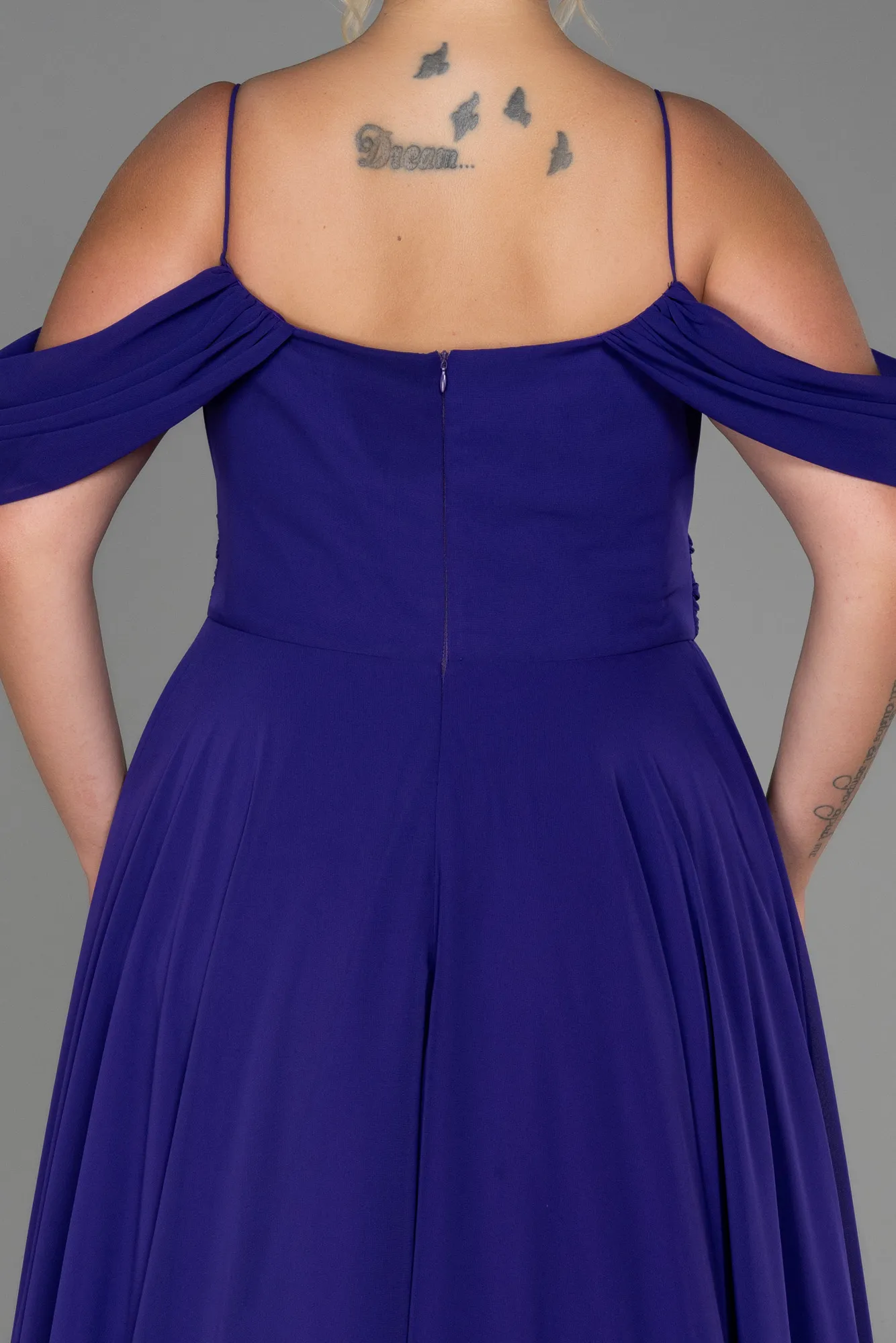 Purple-Long Chiffon Plus Size Evening Dress ABU3168