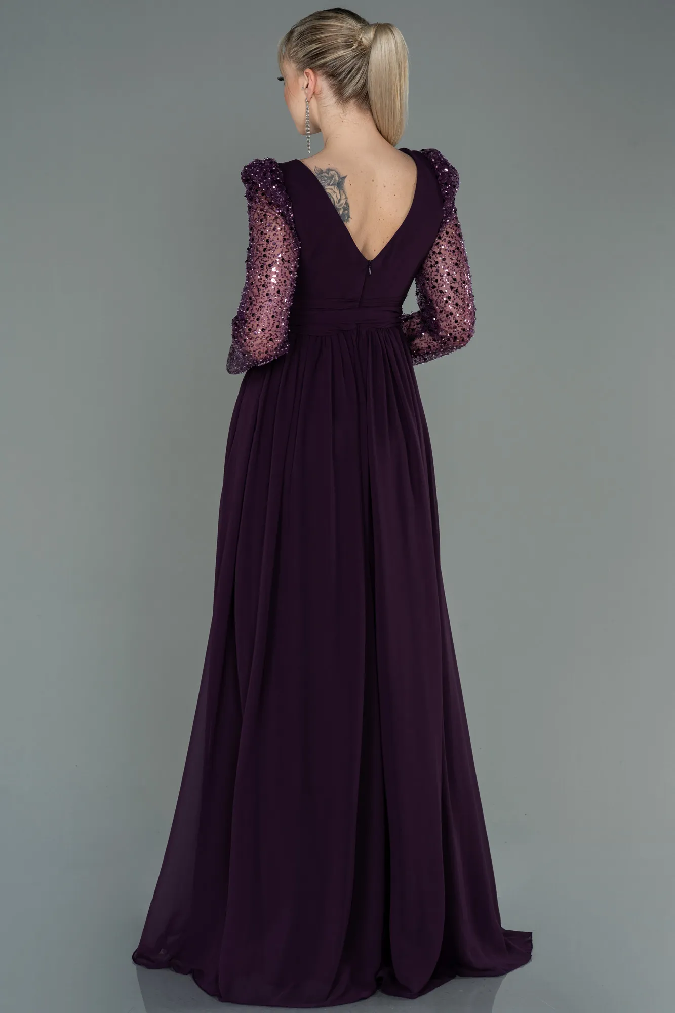 Purple-Long Chiffon Plus Size Evening Dress ABU3186