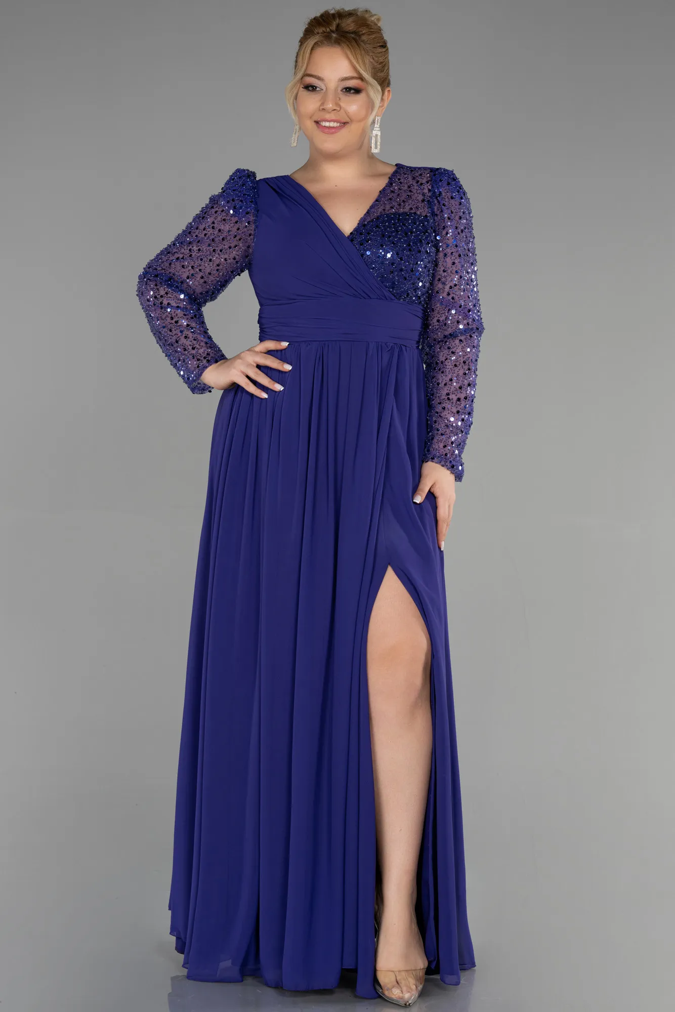 Purple-Long Chiffon Plus Size Evening Dress ABU3264