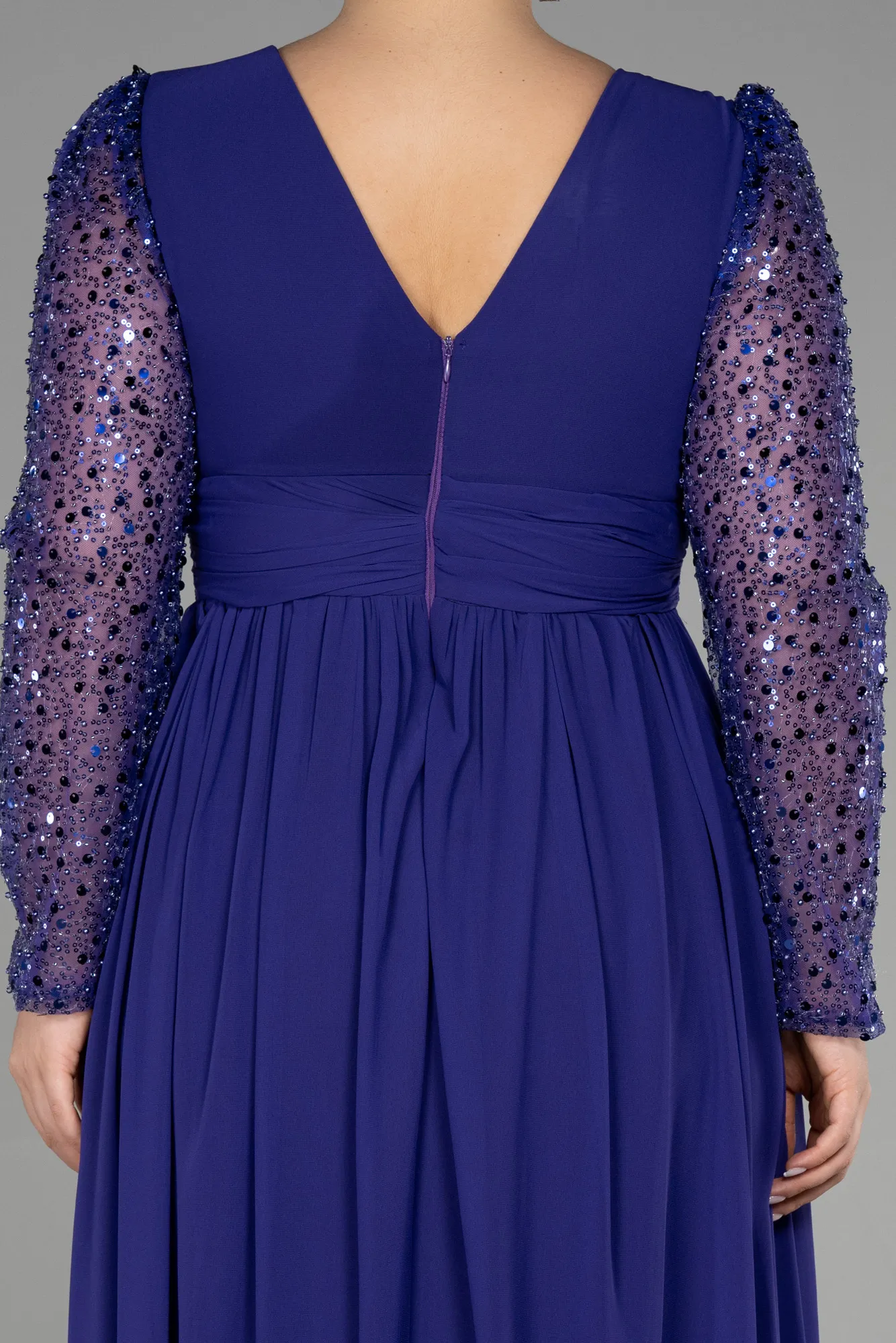 Purple-Long Chiffon Plus Size Evening Dress ABU3264