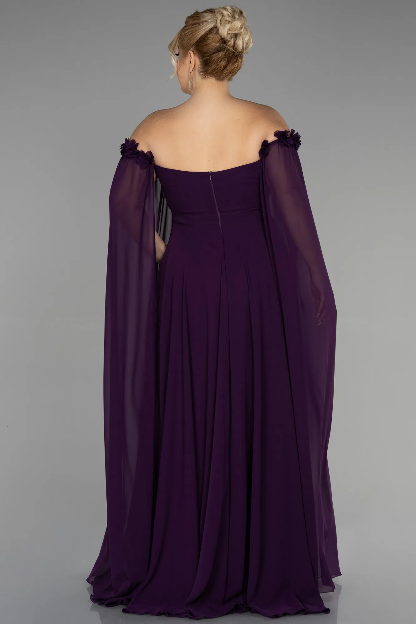 Purple-Long Chiffon Plus Size Evening Dress ABU3464