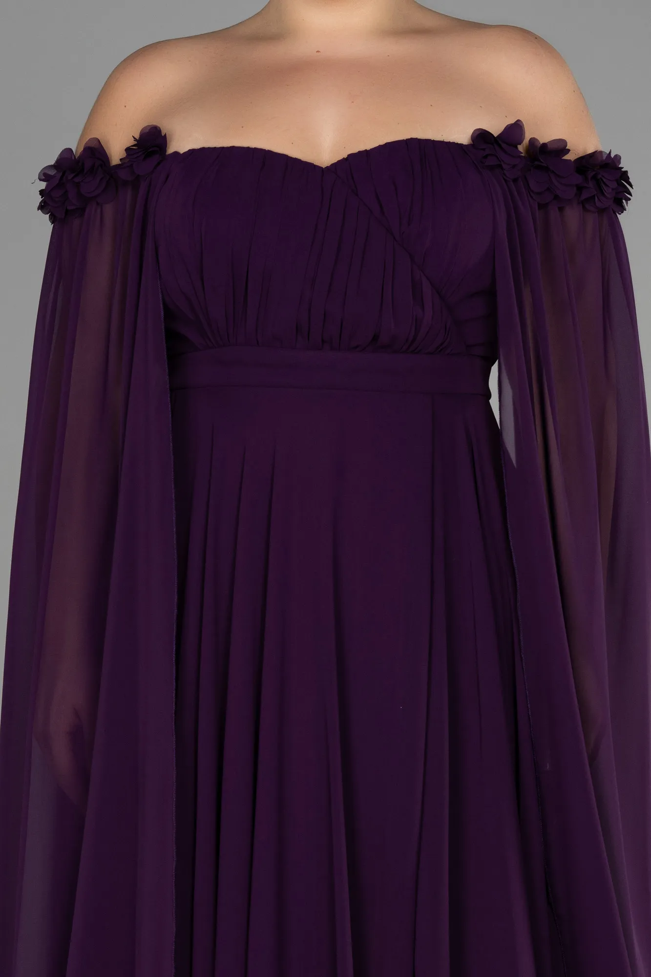 Purple-Long Chiffon Plus Size Evening Dress ABU3464