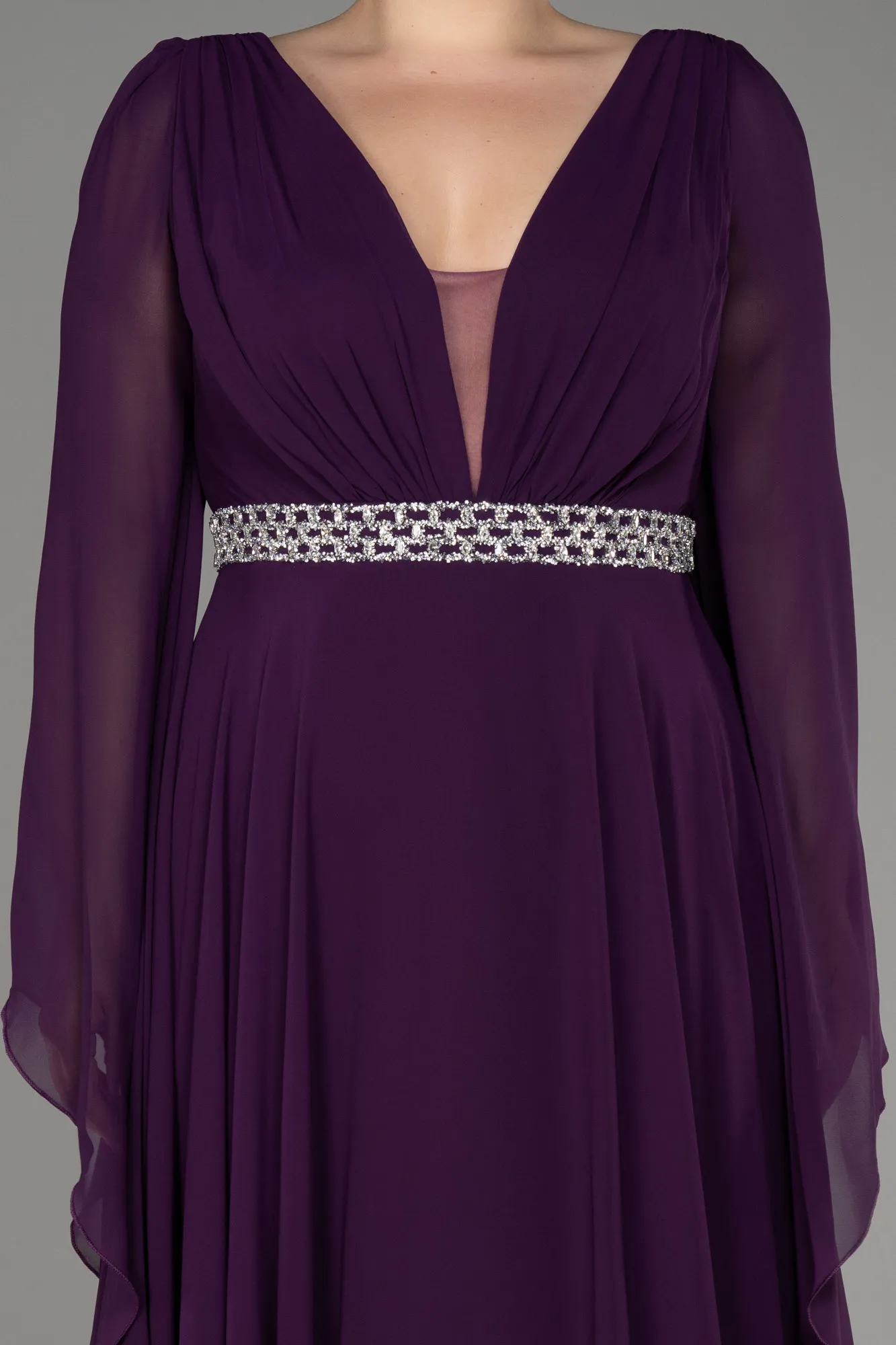 Purple-Long Chiffon Plus Size Evening Dress ABU3543