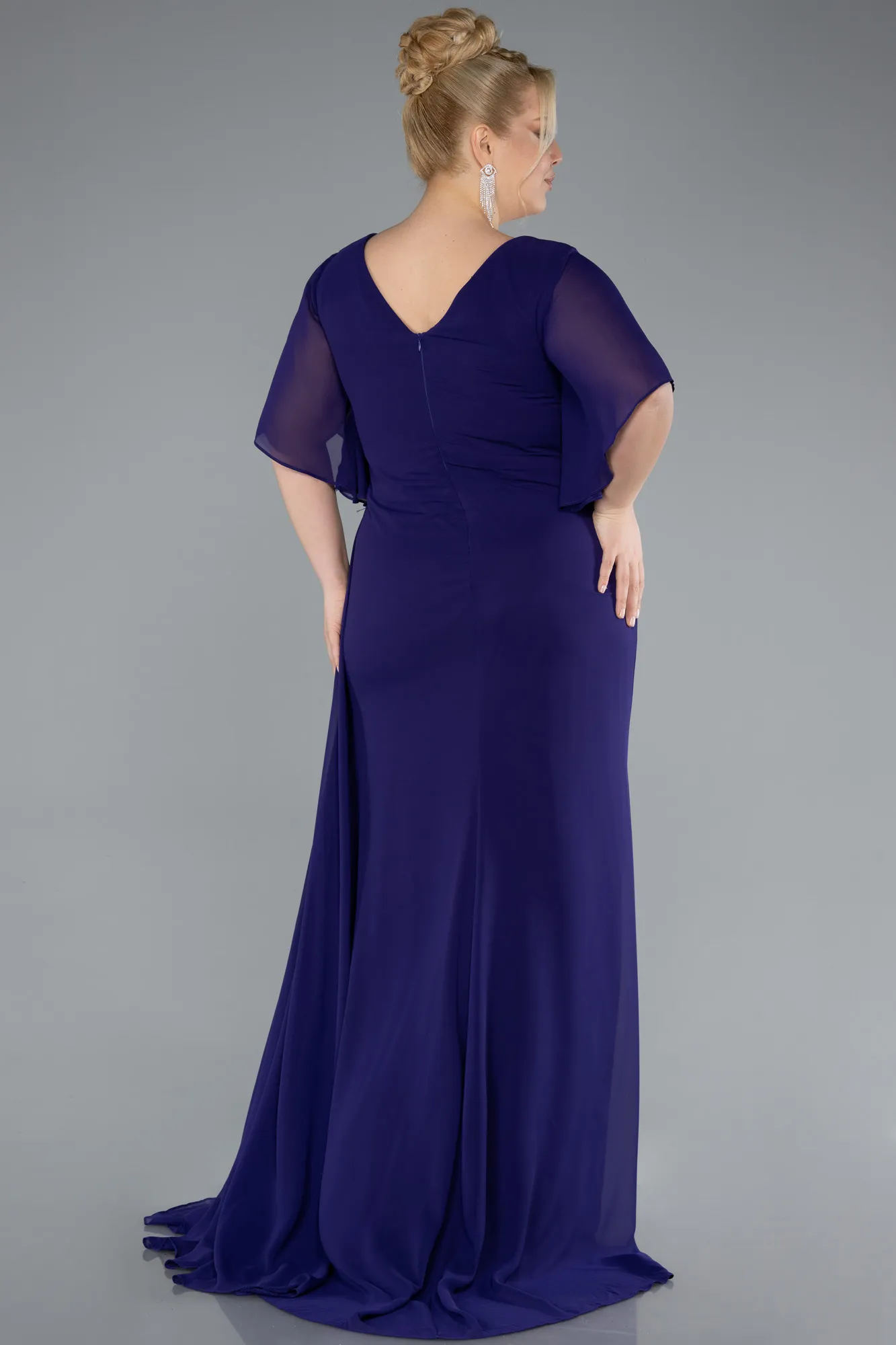 Purple-Long Chiffon Plus Size Evening Dress ABU4911