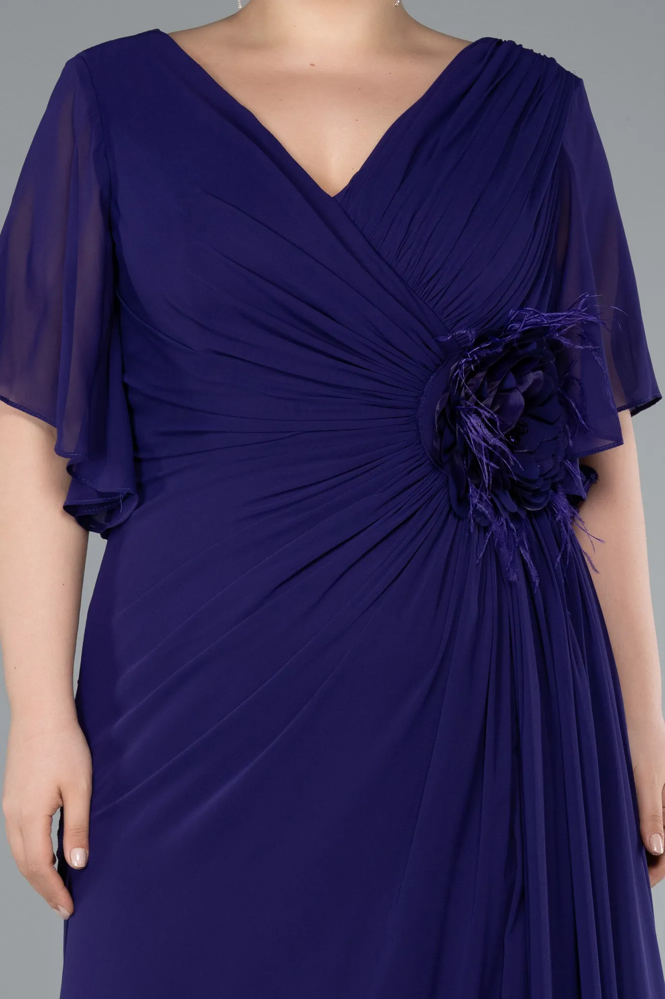 Purple-Long Chiffon Plus Size Evening Dress ABU4911