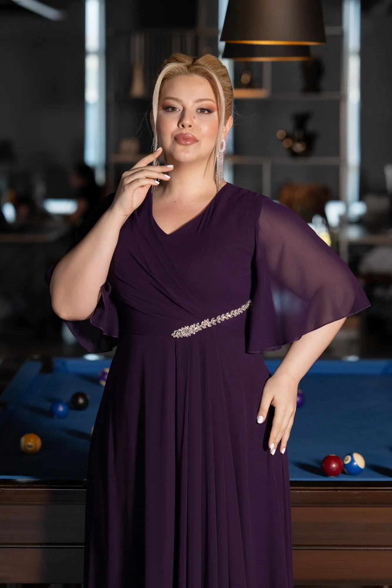 Purple-Long Chiffon Plus Size Evening Dress ABU5051