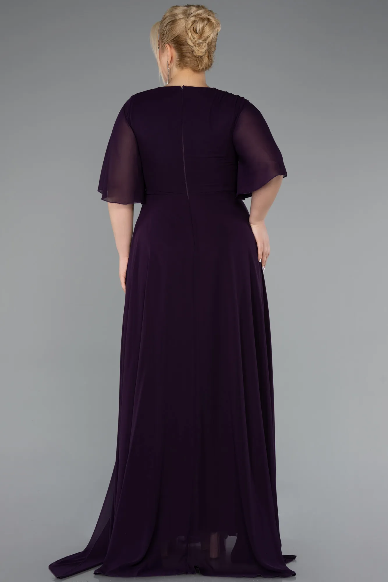 Purple-Long Chiffon Plus Size Evening Dress ABU5051