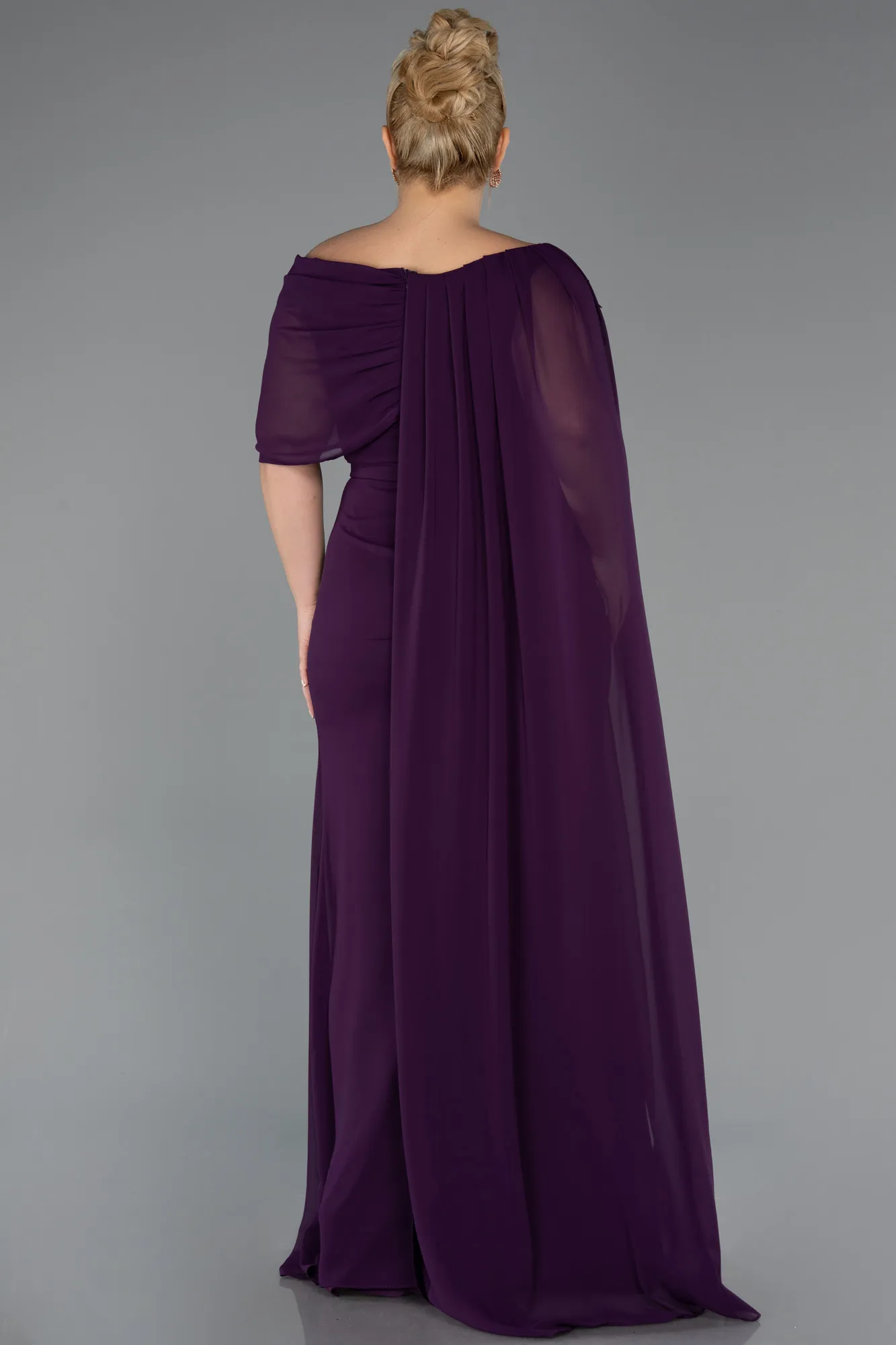 Purple-Long Chiffon Plus Size Evening Dress ABU5419