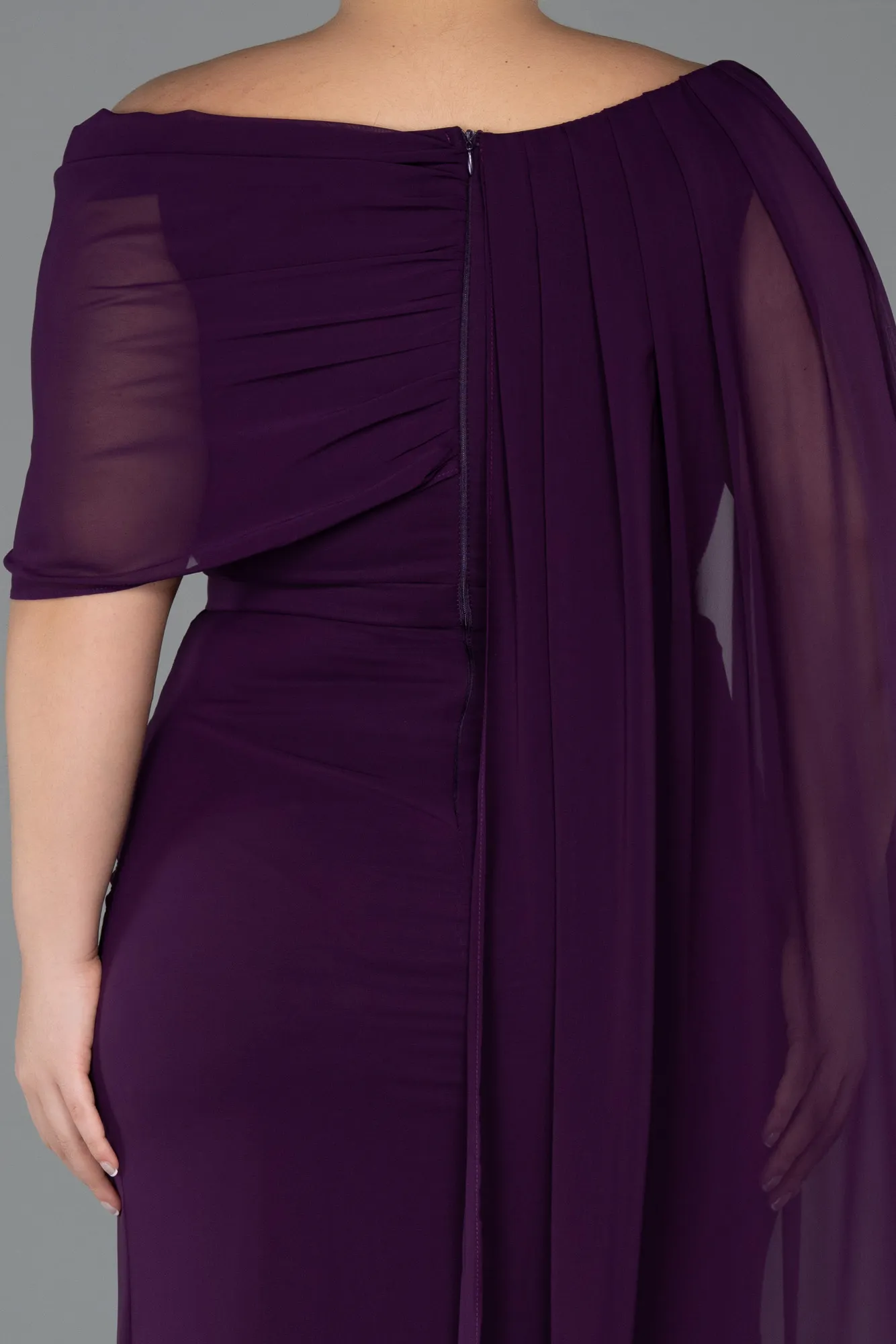 Purple-Long Chiffon Plus Size Evening Dress ABU5419