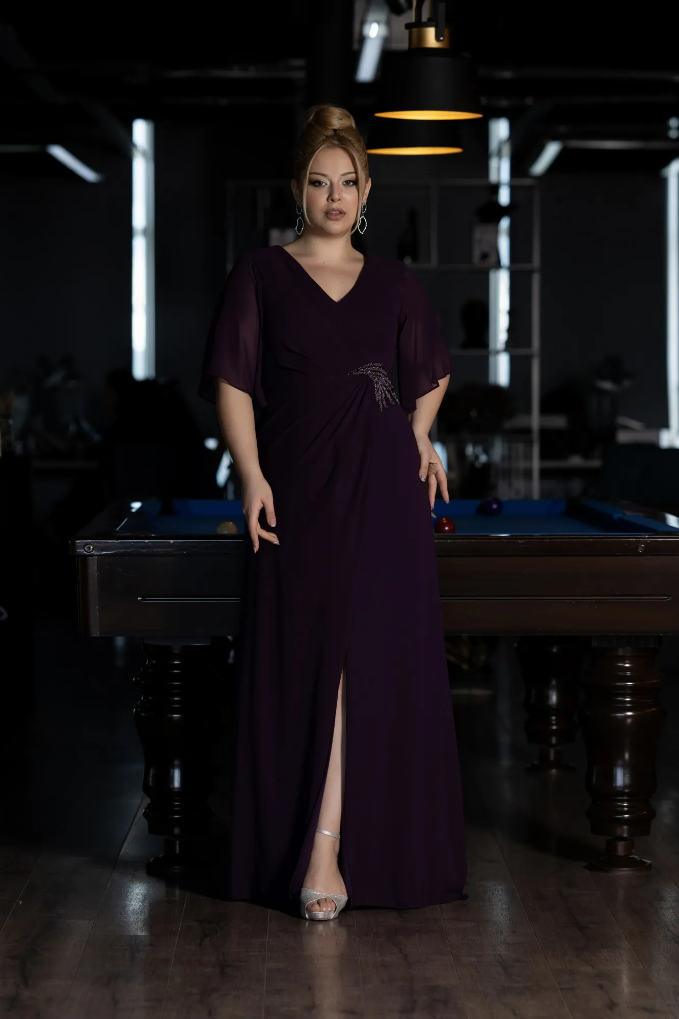Purple-Long Chiffon Plus Size Evening Gown ABU3592