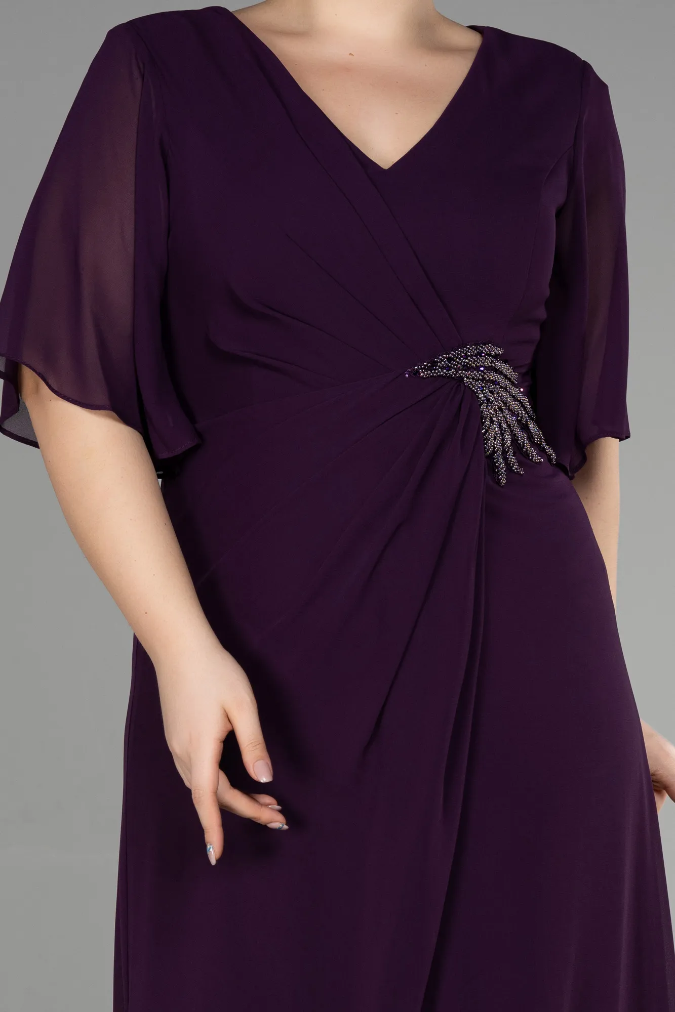 Purple-Long Chiffon Plus Size Evening Gown ABU3592