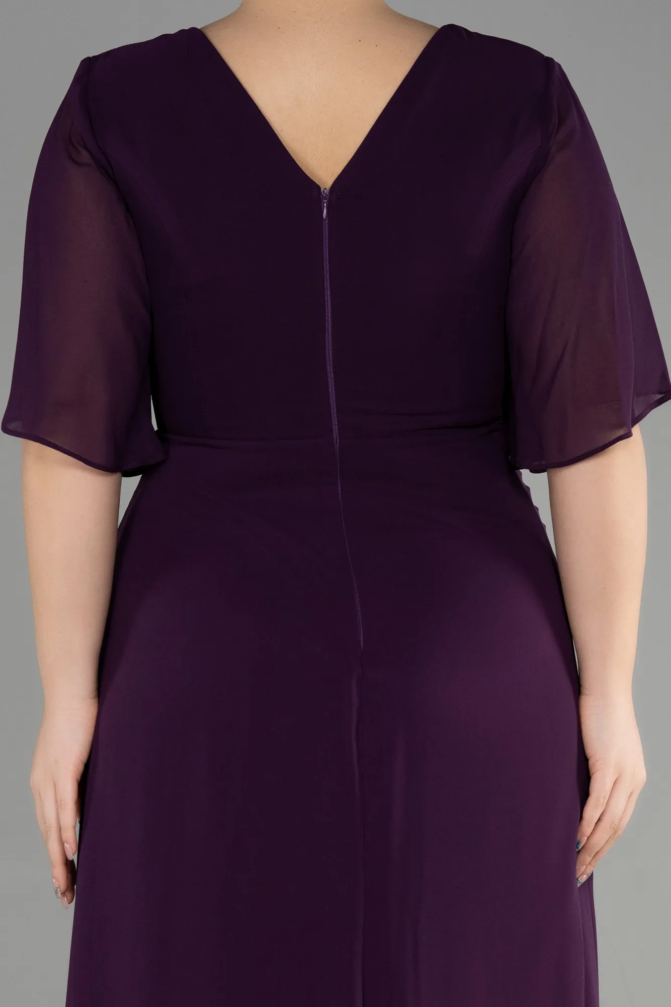 Purple-Long Chiffon Plus Size Evening Gown ABU3592