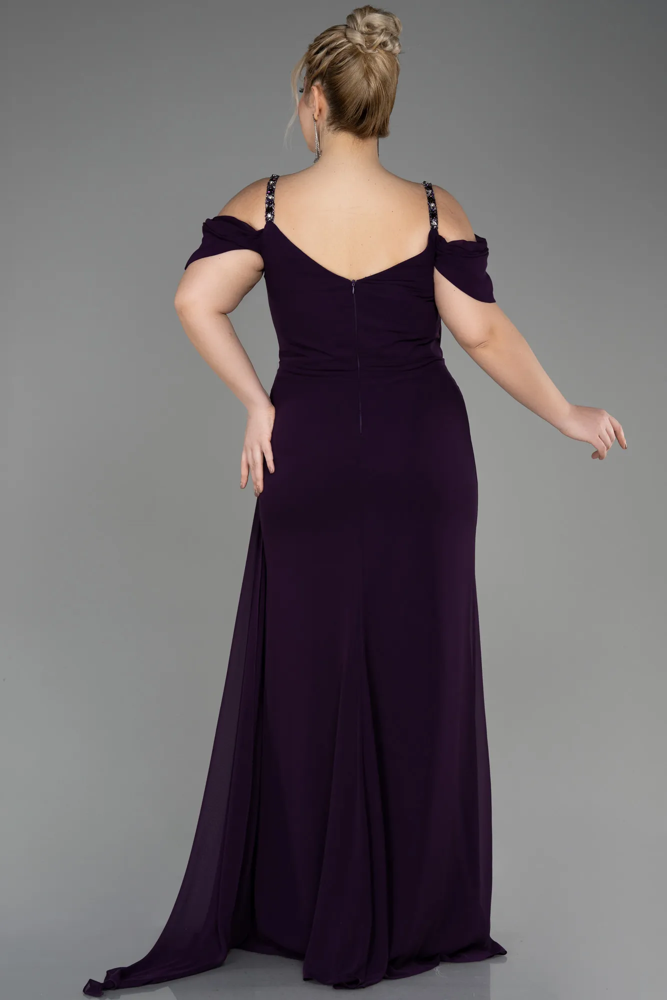 Purple-Long Chiffon Plus Size Evening Gown ABU3742