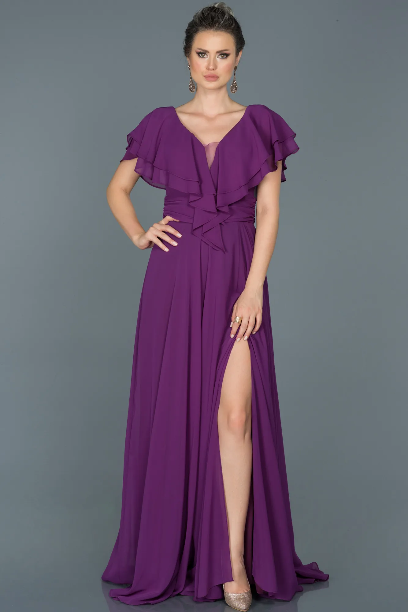 Purple-Long Plus Size Evening Dress ABU032