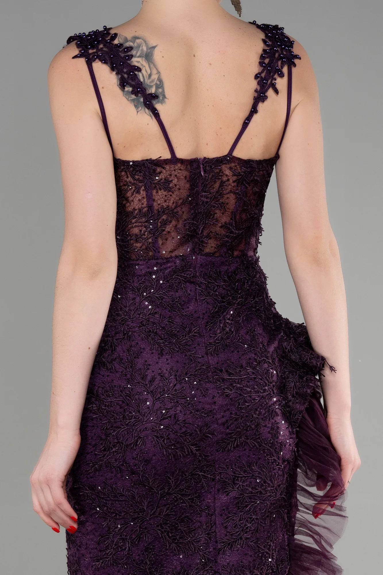 Purple-Long Laced Evening Dress ABU3317