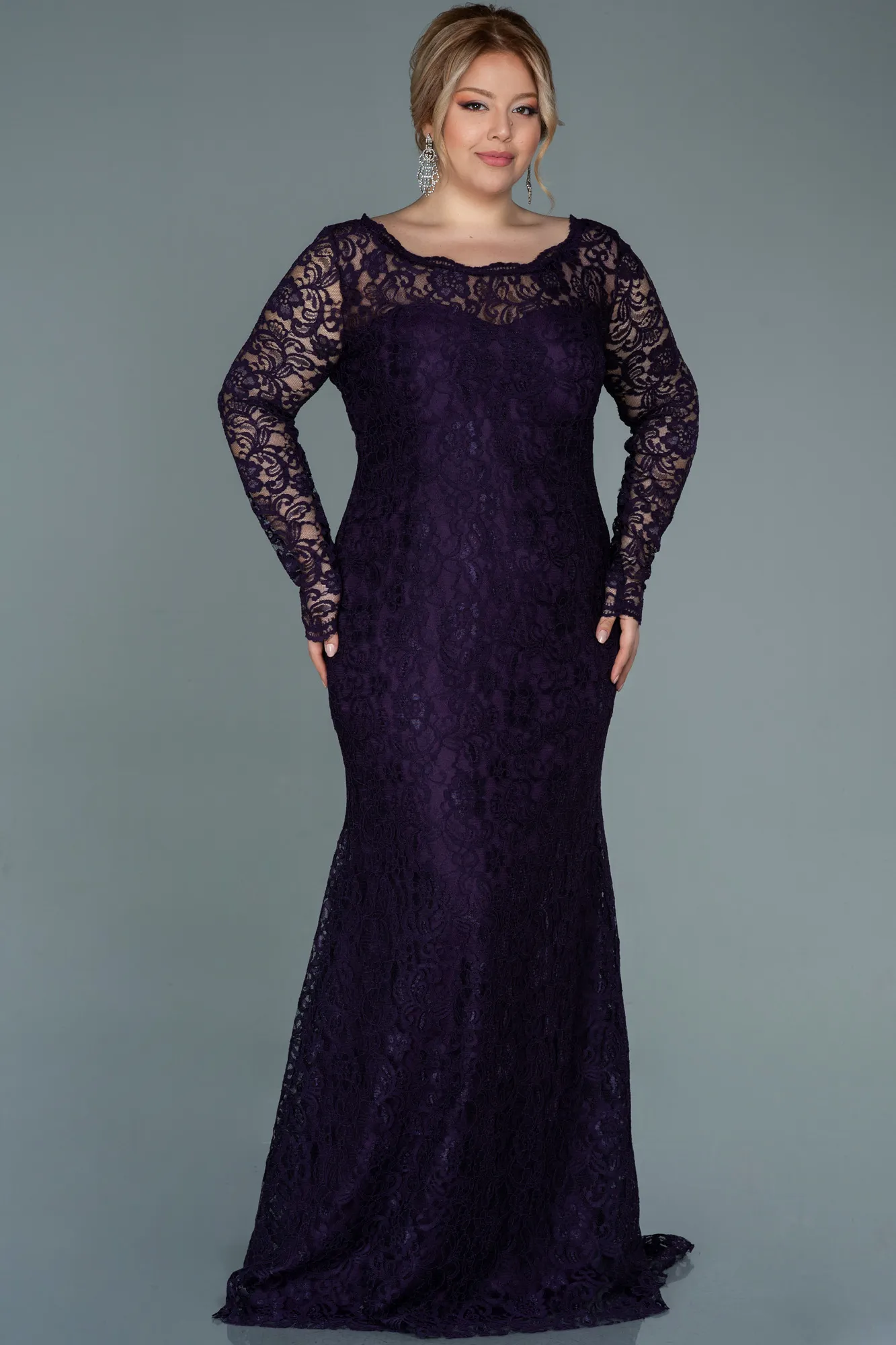 Purple-Long Laced Oversized Evening Dress ABU1574