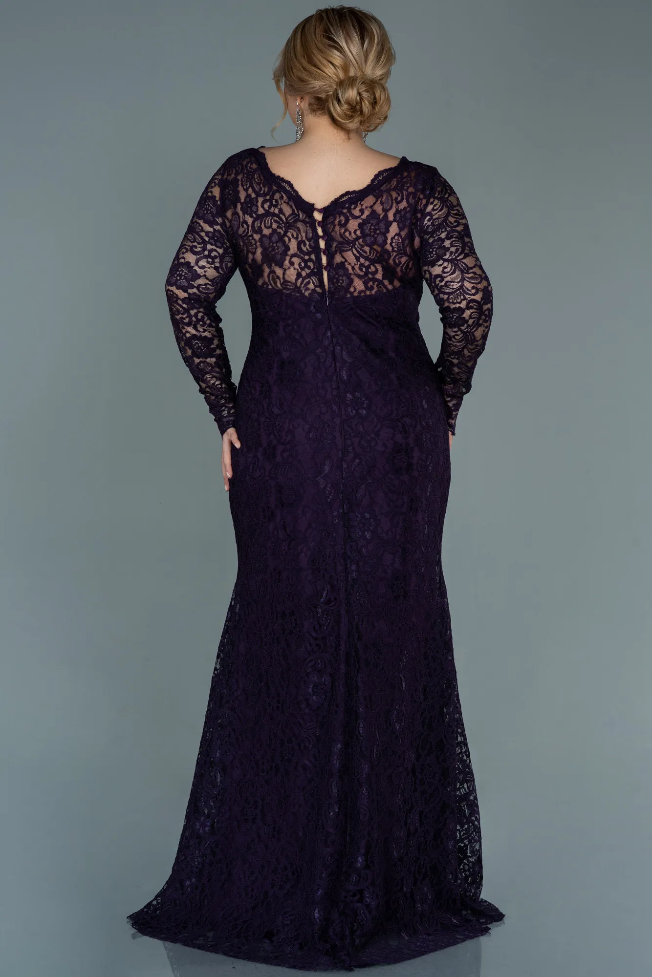 Purple-Long Laced Oversized Evening Dress ABU1574