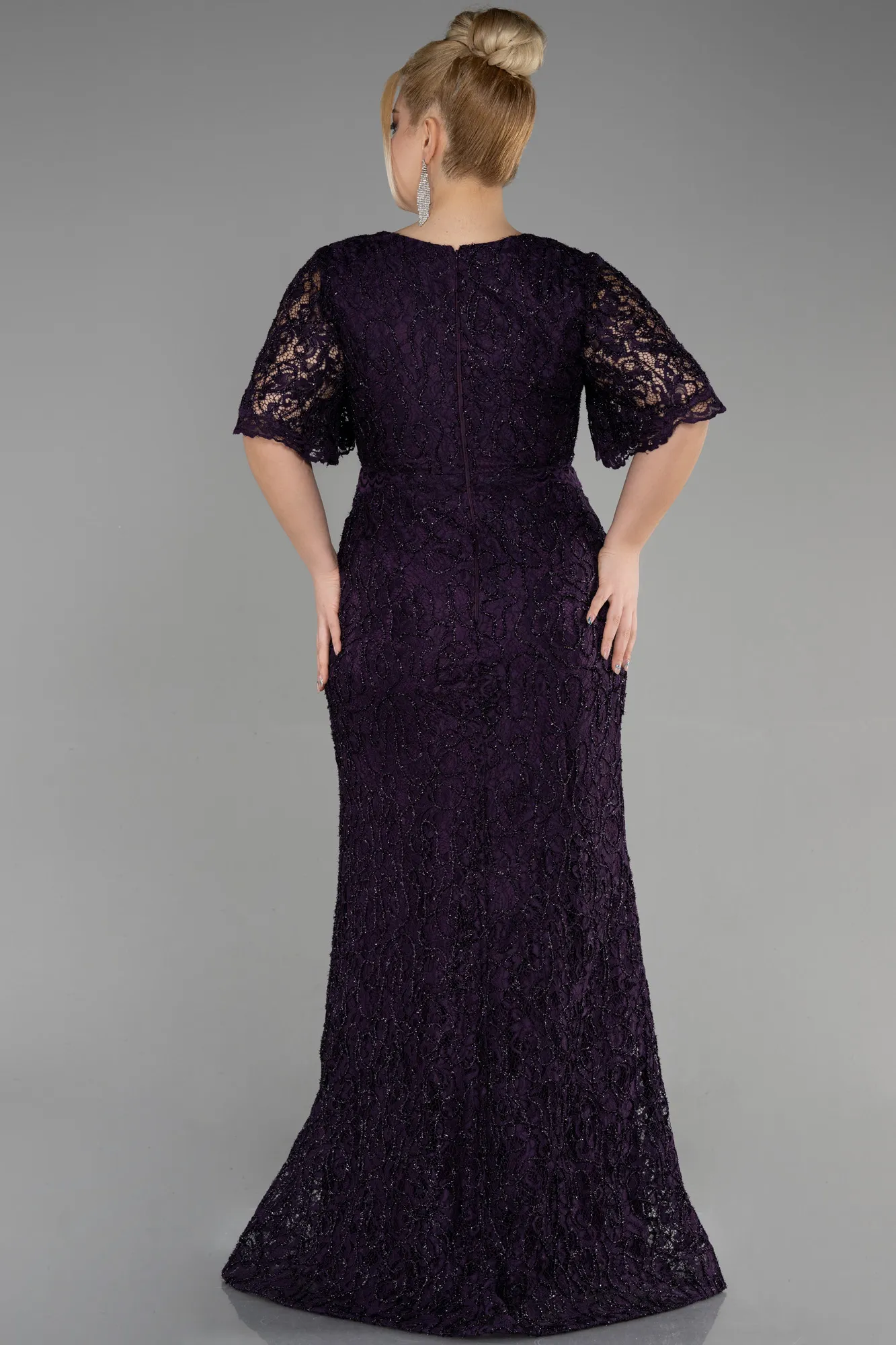 Purple-Long Laced Plus Size Engagement Dress ABU3614