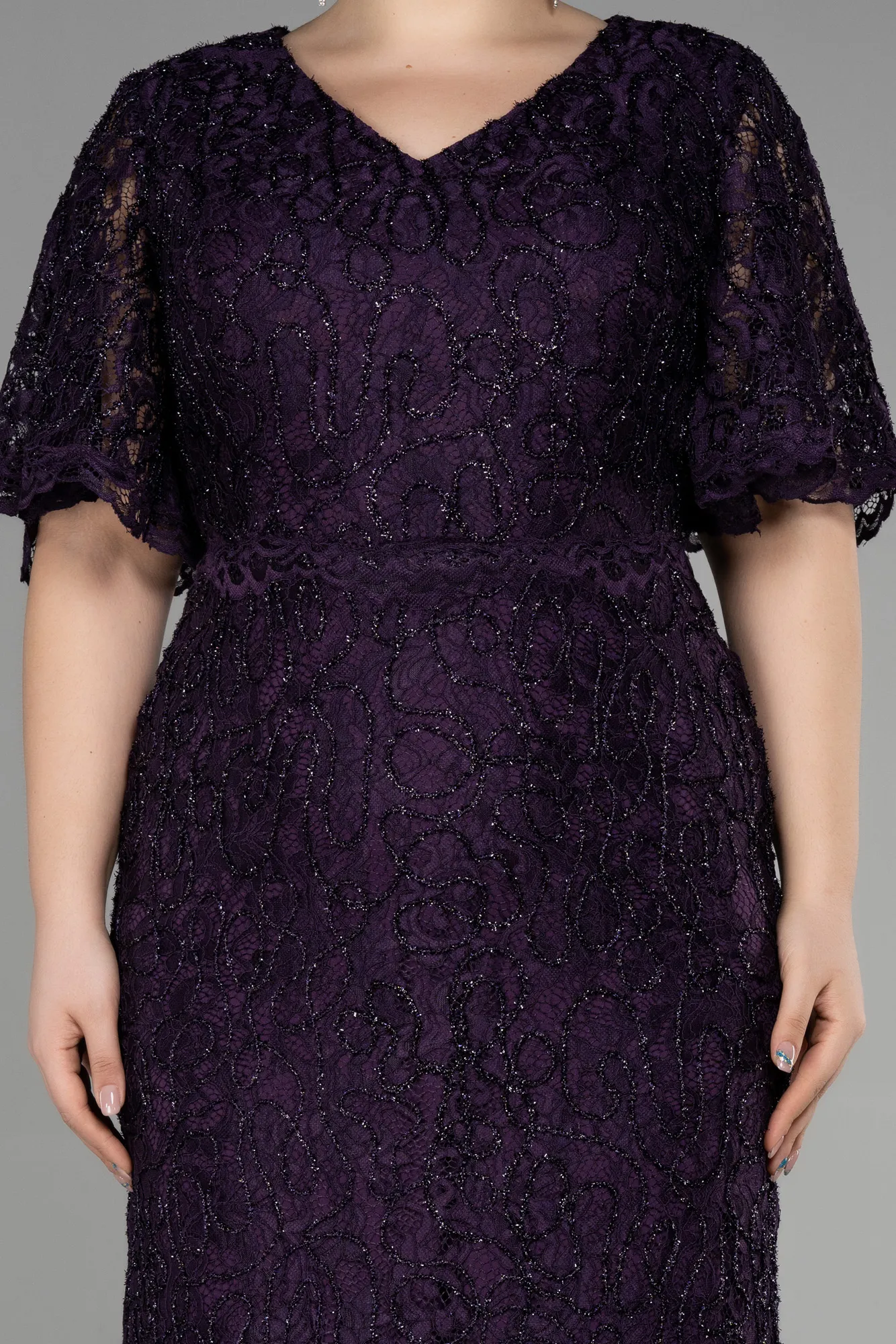 Purple-Long Laced Plus Size Engagement Dress ABU3614
