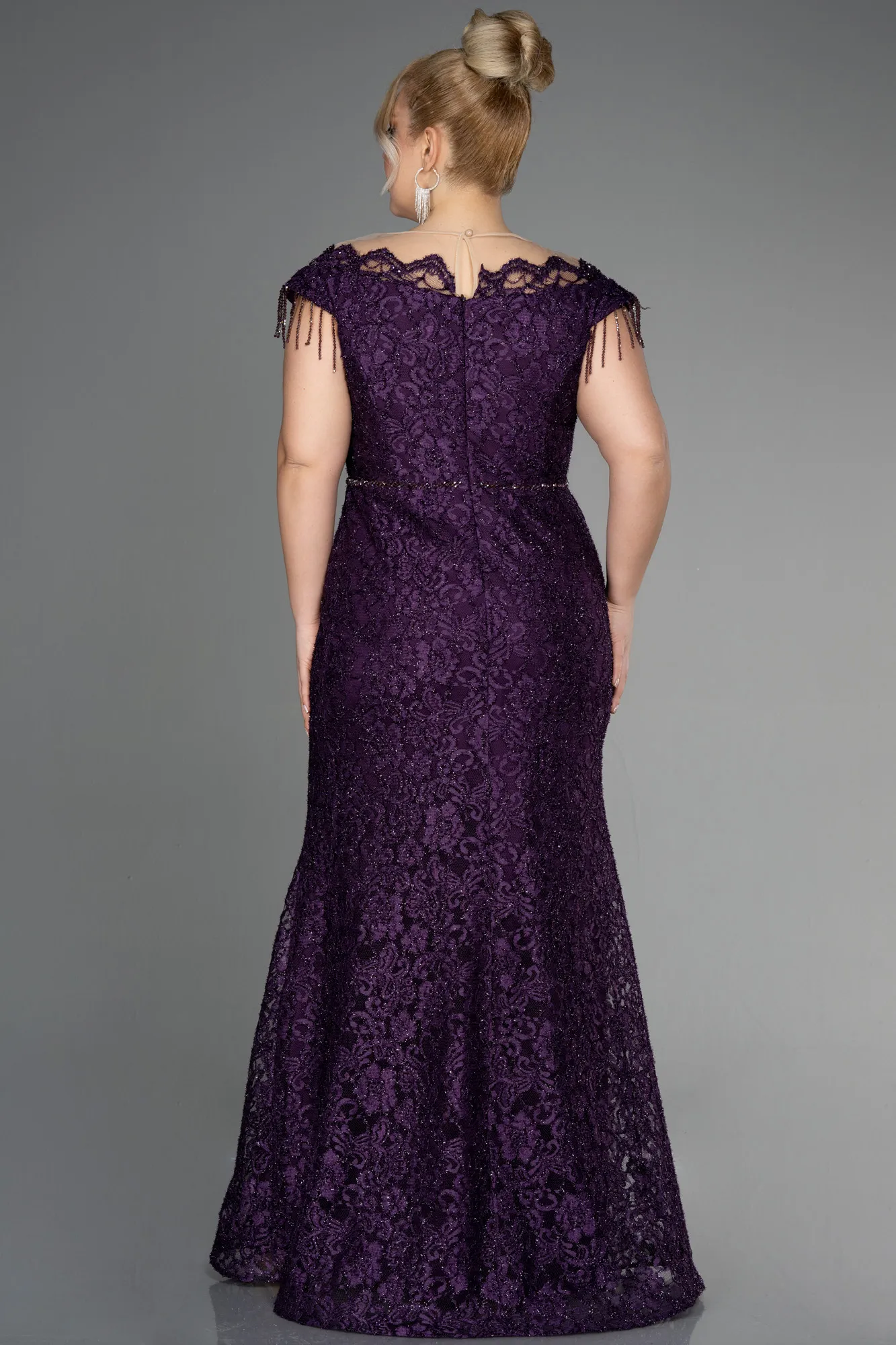 Purple-Long Laced Plus Size Evening Dress ABU3435