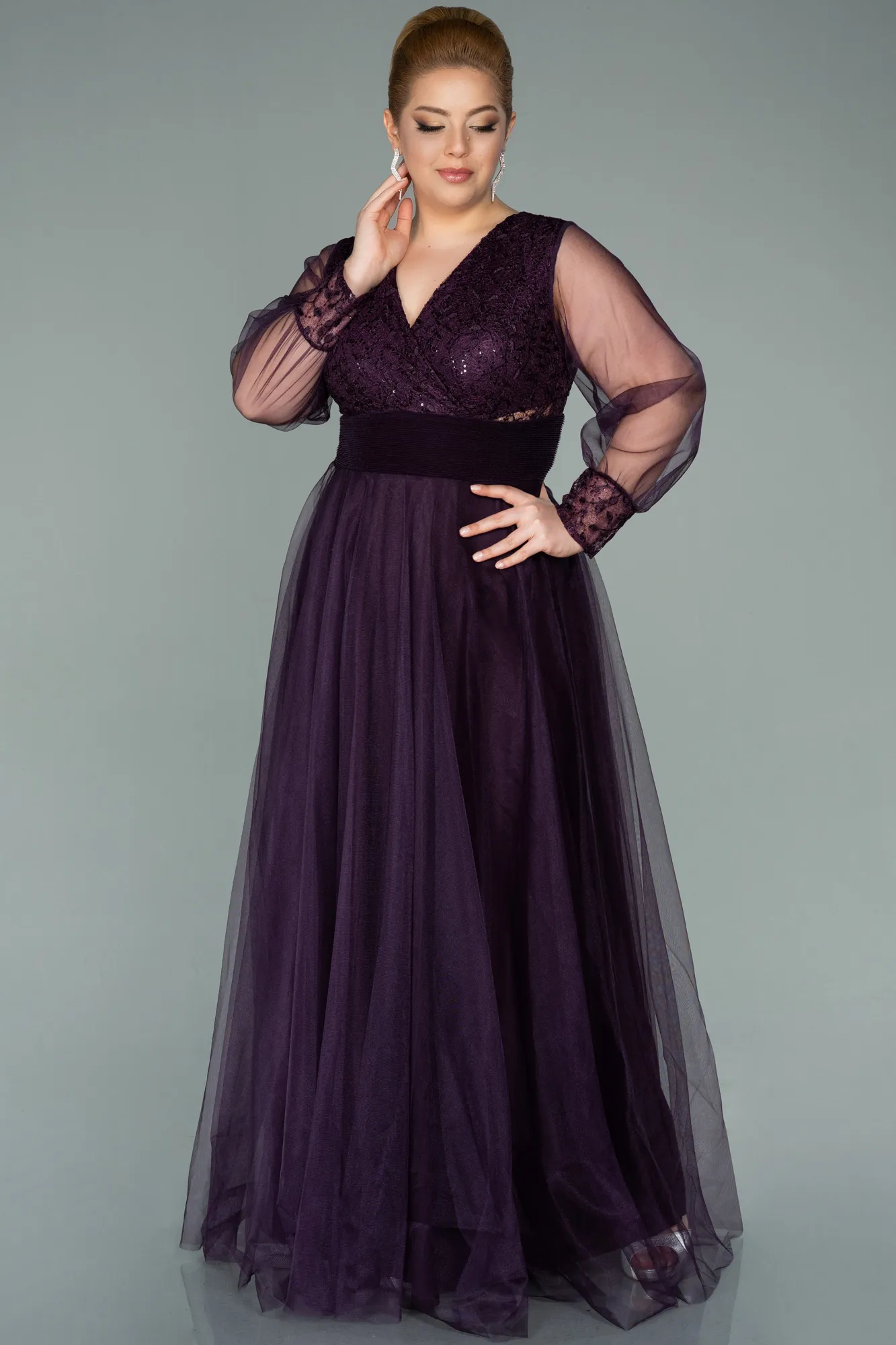 Purple-Long Plus Size Evening Dress ABU2196