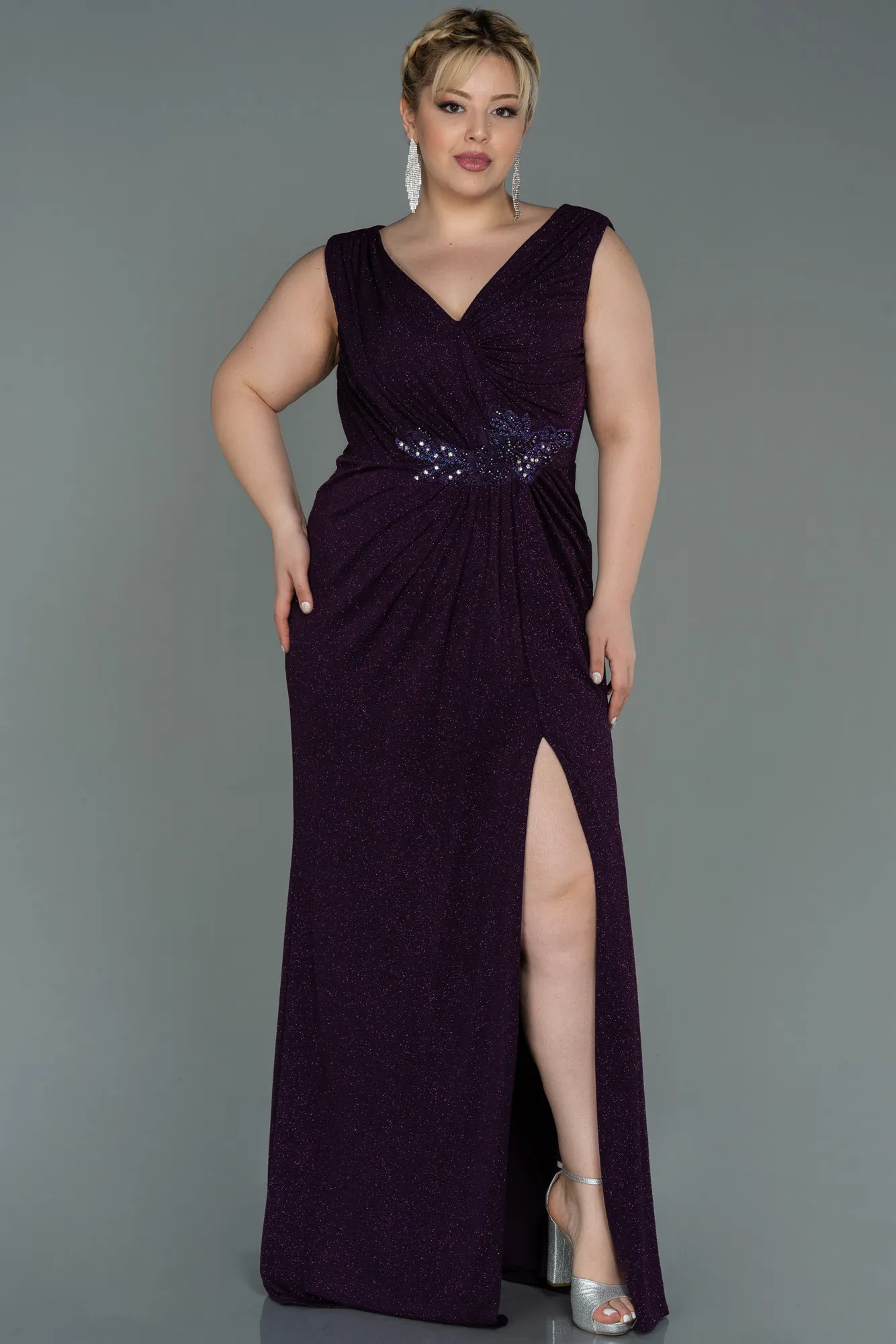 Purple-Long Plus Size Evening Dress ABU3074
