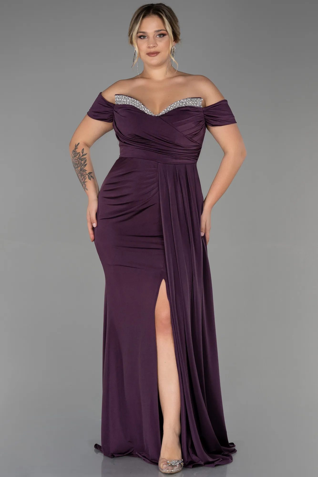 Purple-Long Plus Size Evening Dress ABU3339